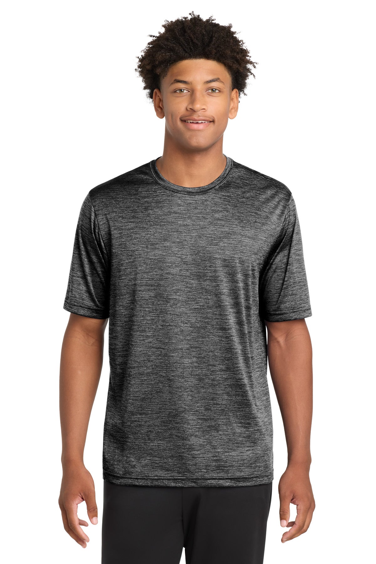 Custom Grey-Black Electric PosiCharge Electric Heather Tee ST390, personalized by SanCanDo Swag in Argyle, TX