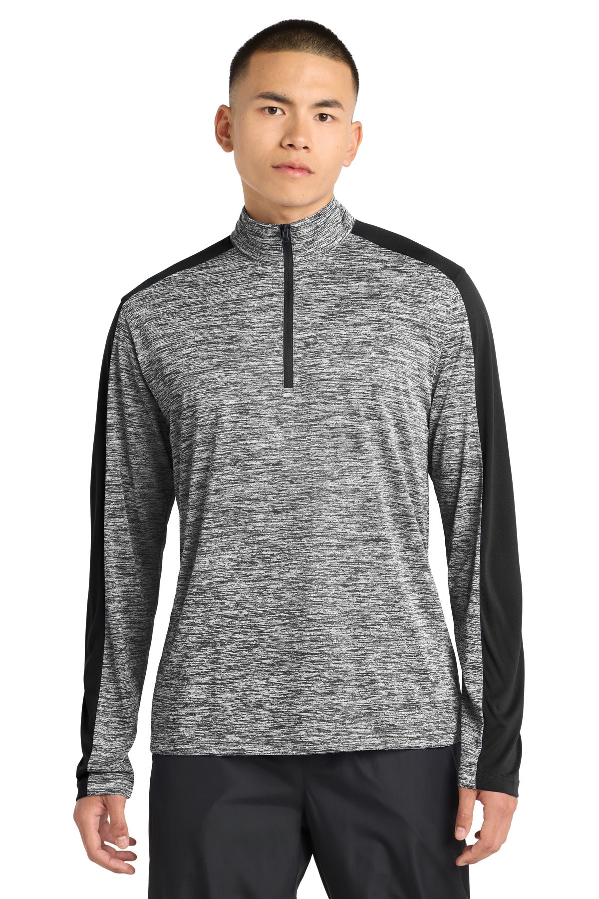 Custom Black Electric/ Black Heather Colorblock 1/4-Zip Pullover ST397, personalized by SanCanDo Swag in Argyle, TX
