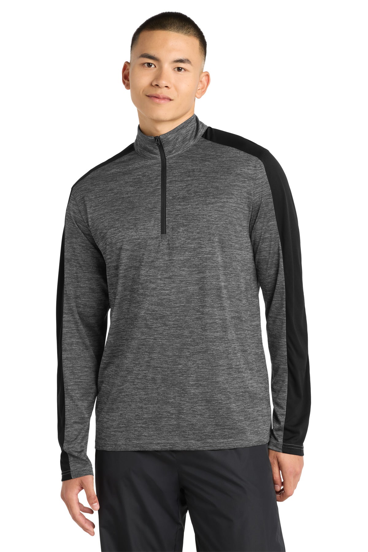 Custom Grey-Black Electric/ Black Heather Colorblock 1/4-Zip Pullover ST397, personalized by SanCanDo Swag in Argyle, TX