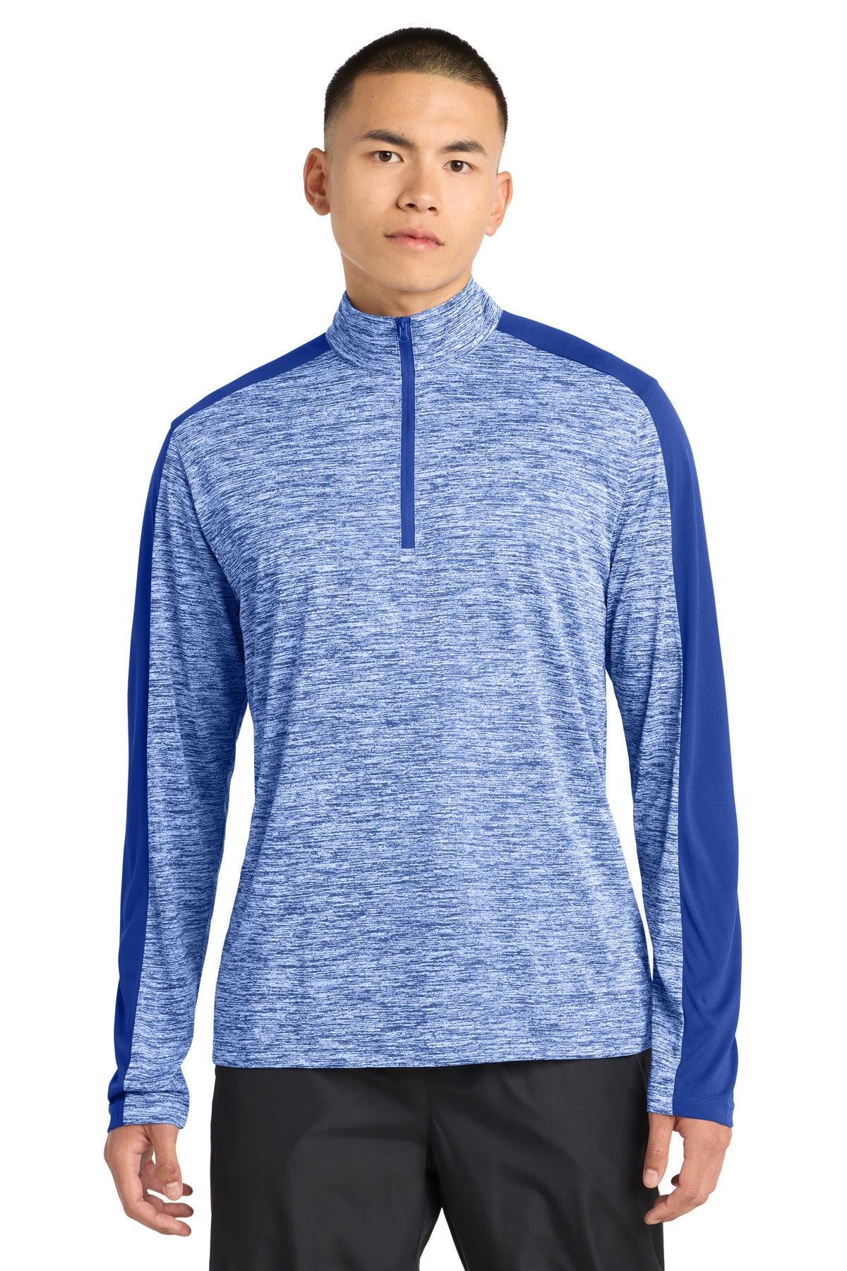Custom True Royal Electric/ True Royal Heather Colorblock 1/4-Zip Pullover ST397, personalized by SanCanDo Swag in Argyle, TX