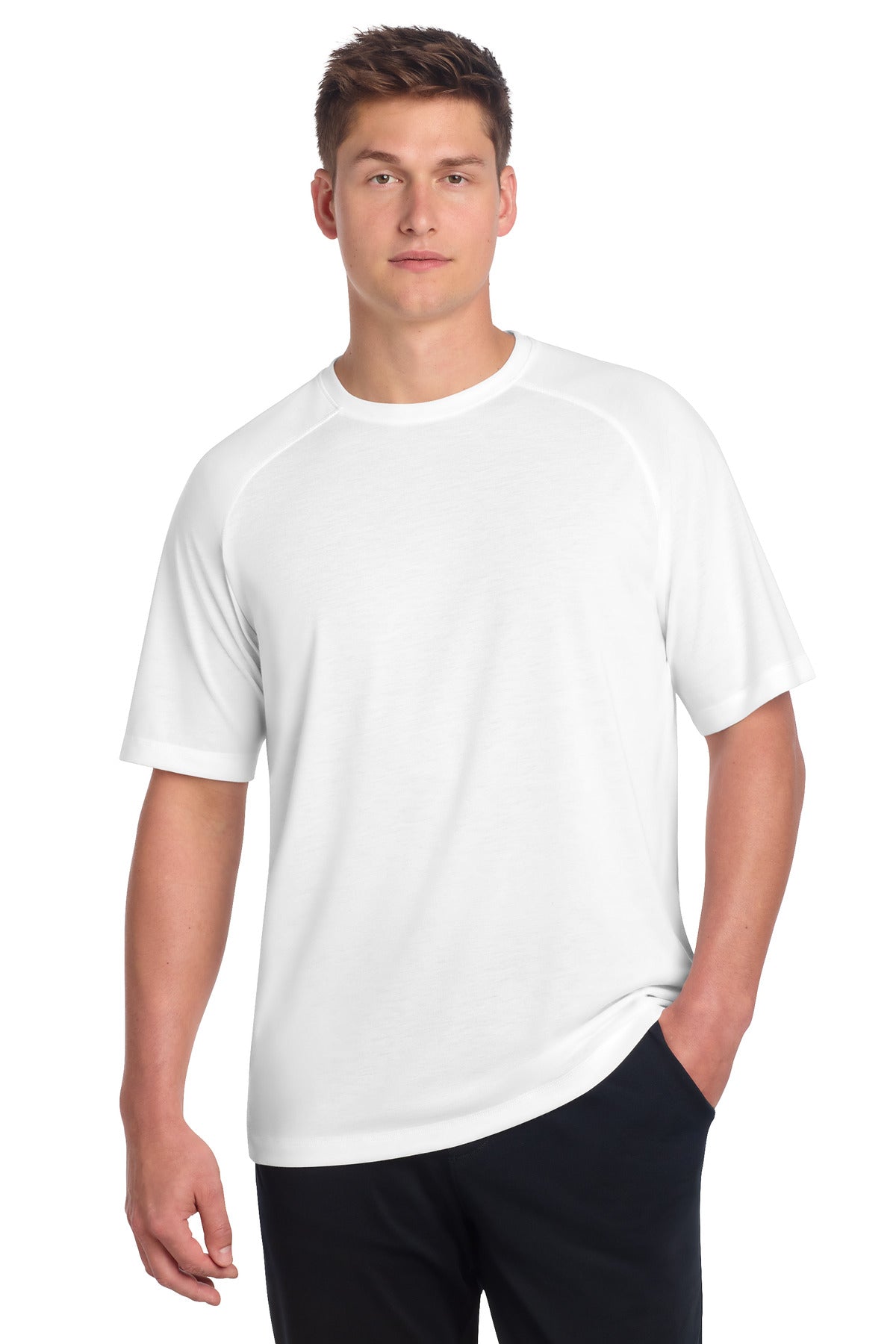 Custom White Triad Solid PosiCharge Tri-Blend Wicking Raglan Tee ST400, personalized by SanCanDo Swag in Argyle, TX