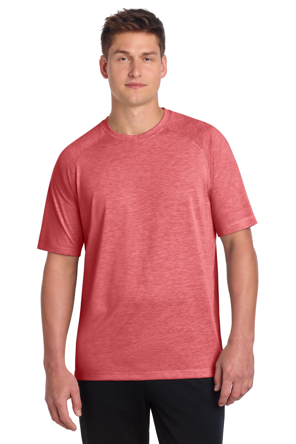 Custom True Red Heather PosiCharge Tri-Blend Wicking Raglan Tee ST400, personalized by SanCanDo Swag in Argyle, TX