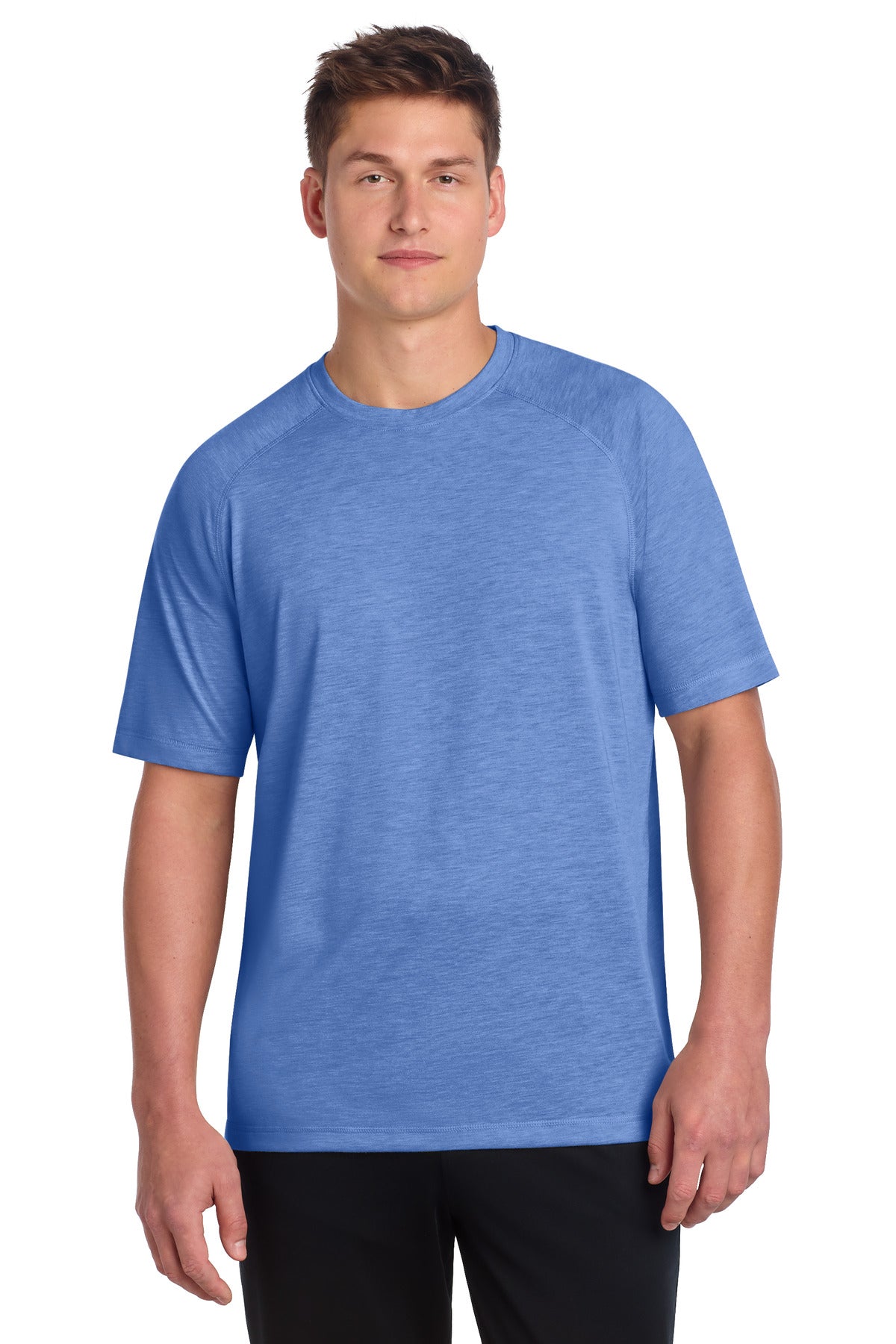 Custom True Royal Heather PosiCharge Tri-Blend Wicking Raglan Tee ST400, personalized by SanCanDo Swag in Argyle, TX