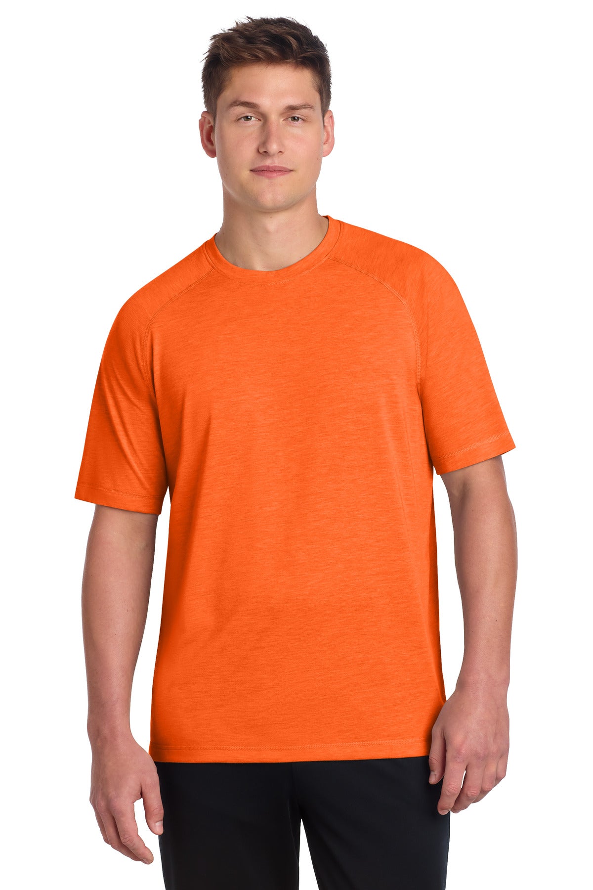 Custom Deep Orange Heather PosiCharge Tri-Blend Wicking Raglan Tee ST400, personalized by SanCanDo Swag in Argyle, TX
