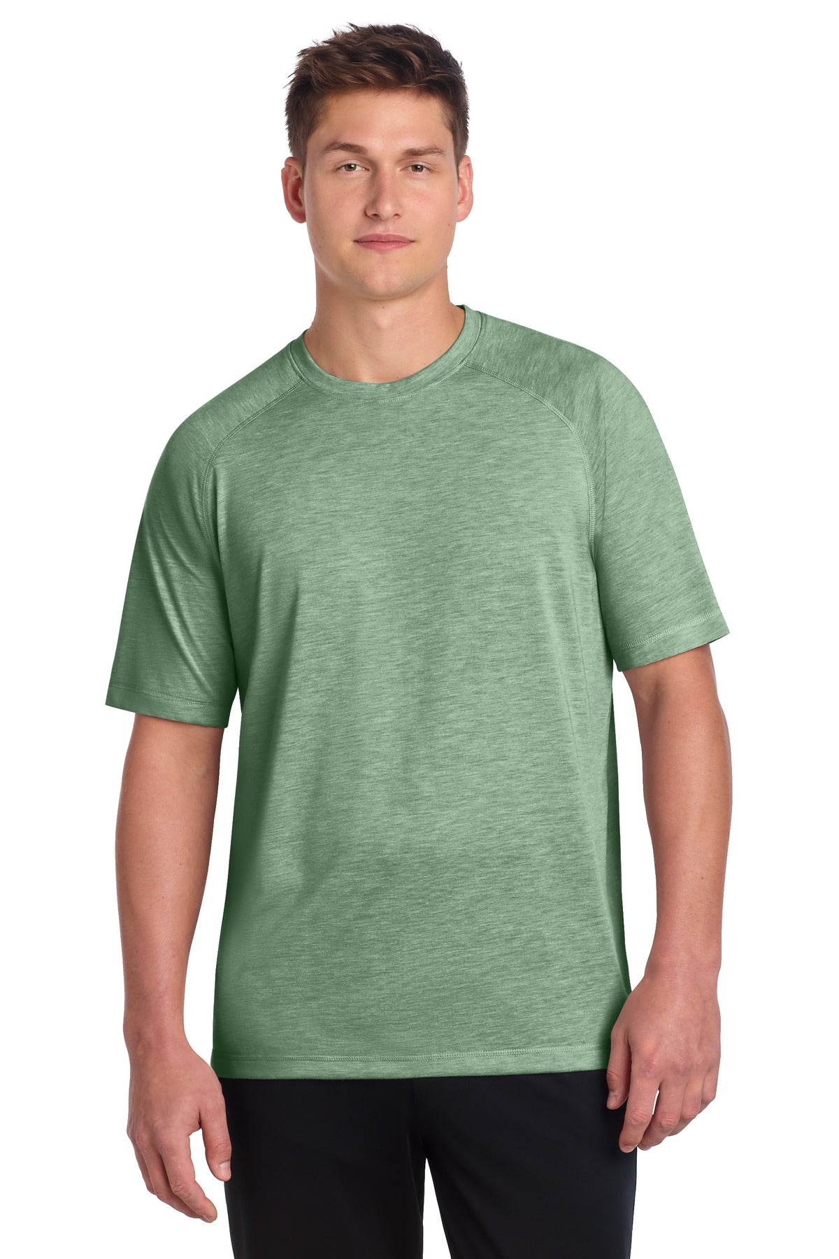 Custom Forest Green Heather PosiCharge Tri-Blend Wicking Raglan Tee ST400, personalized by SanCanDo Swag in Argyle, TX