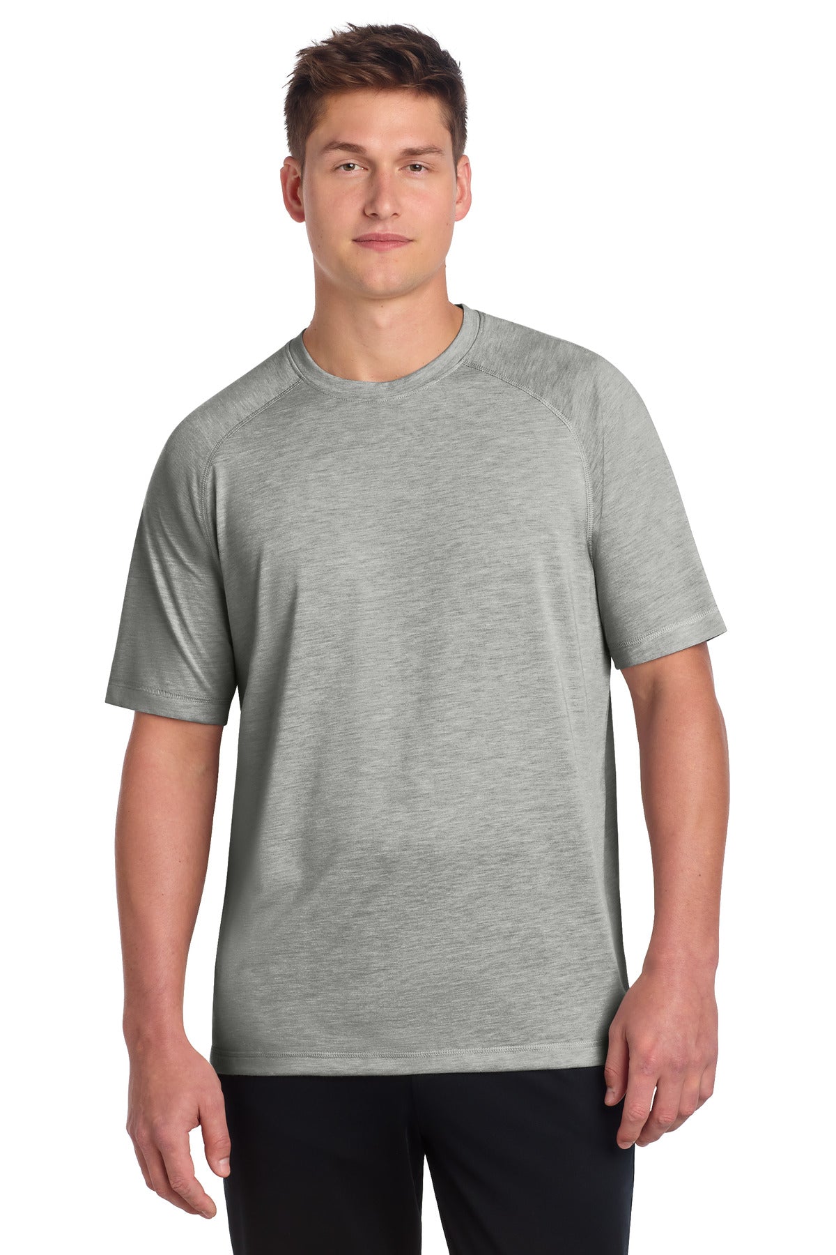 Custom Light Grey Heather PosiCharge Tri-Blend Wicking Raglan Tee ST400, personalized by SanCanDo Swag in Argyle, TX