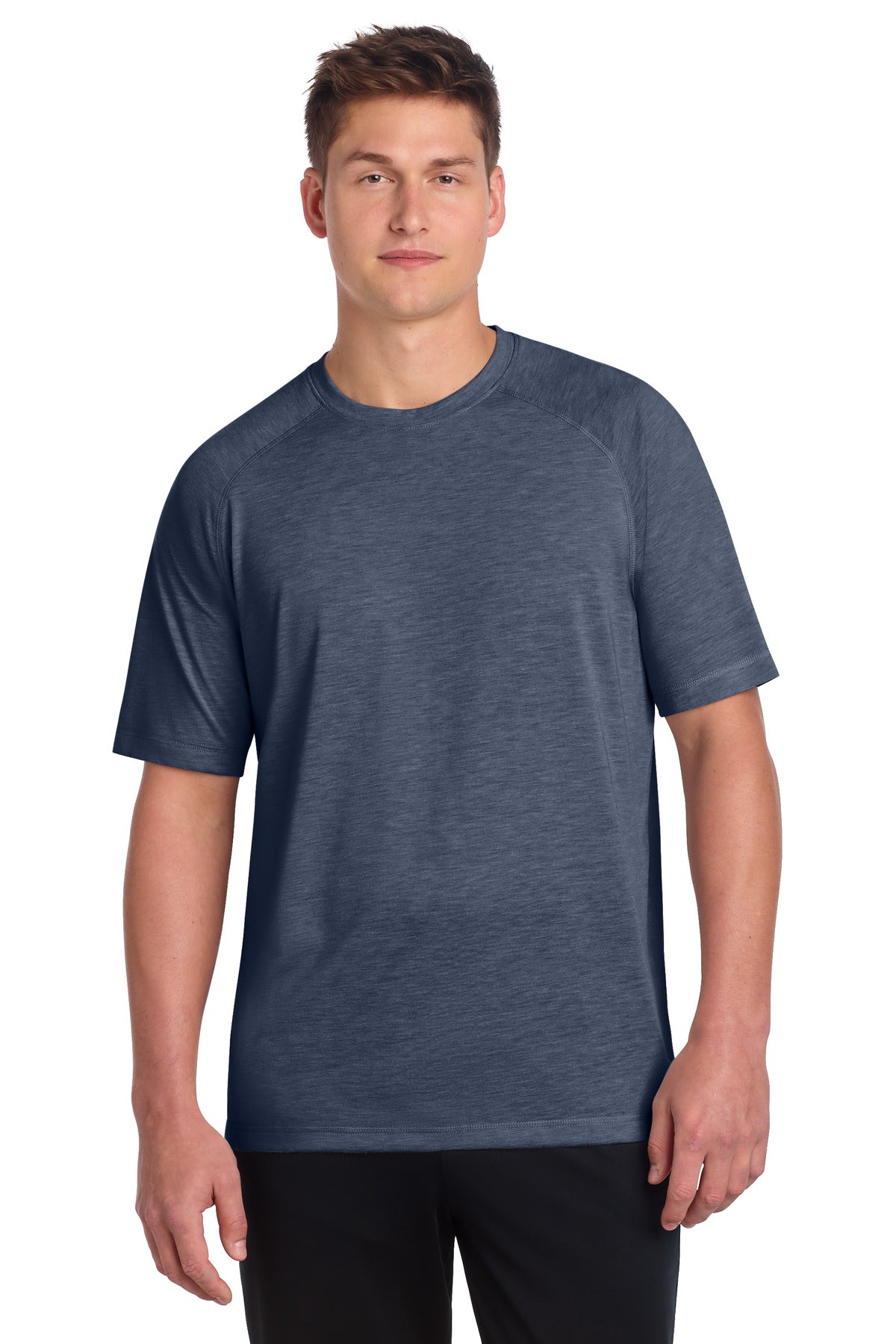 Custom True Navy Heather PosiCharge Tri-Blend Wicking Raglan Tee ST400, personalized by SanCanDo Swag in Argyle, TX