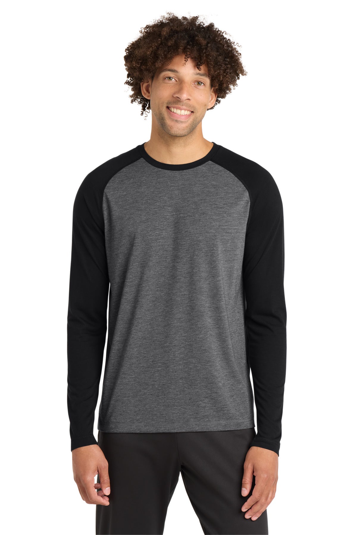 Custom Black Triad Solid/ Dark Grey Heather Tri-Blend Wicking Raglan Tee ST400LS, personalized by SanCanDo Swag in Argyle, TX