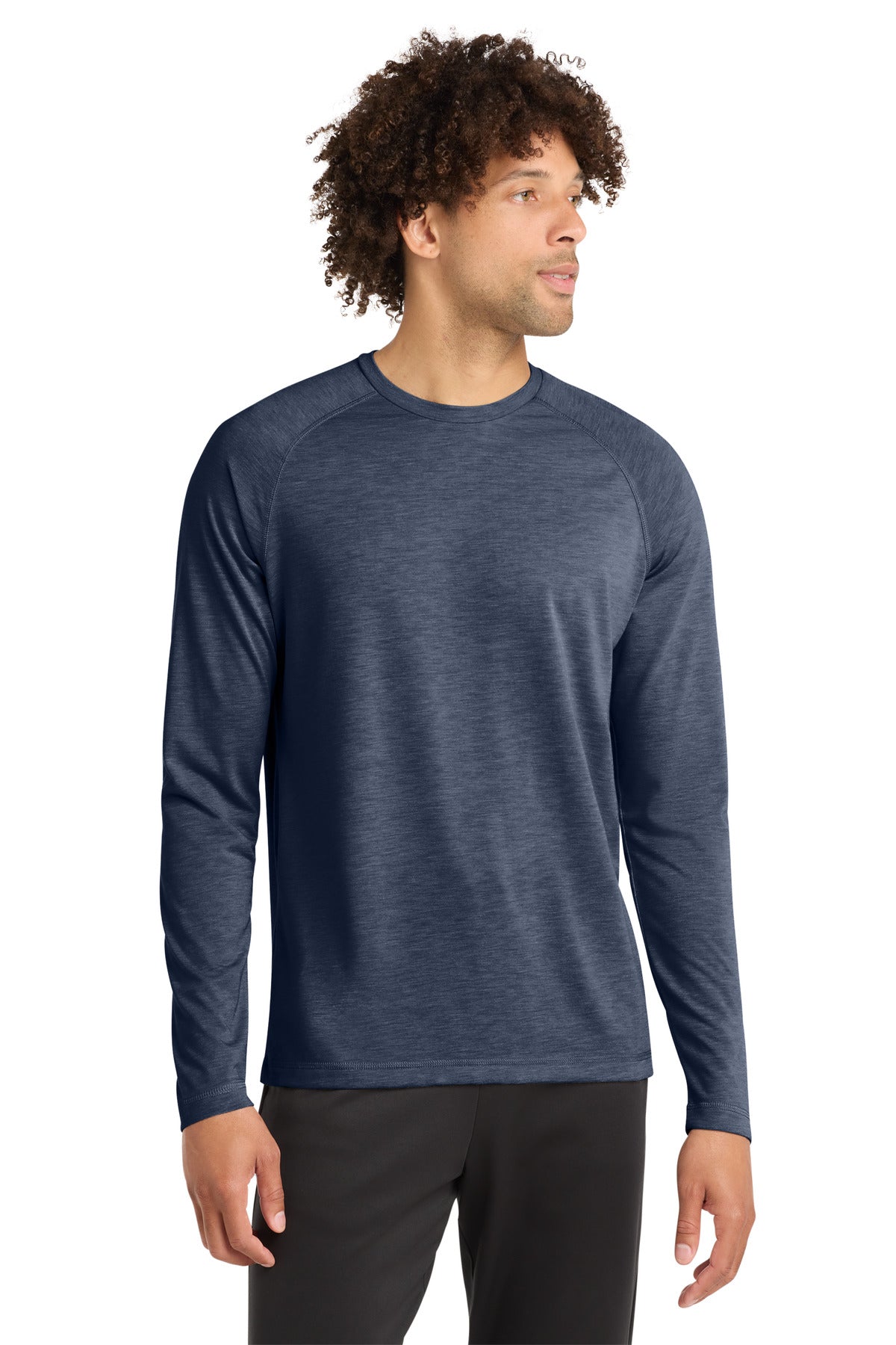 Custom True Navy Heather Tri-Blend Wicking Raglan Tee ST400LS, personalized by SanCanDo Swag in Argyle, TX