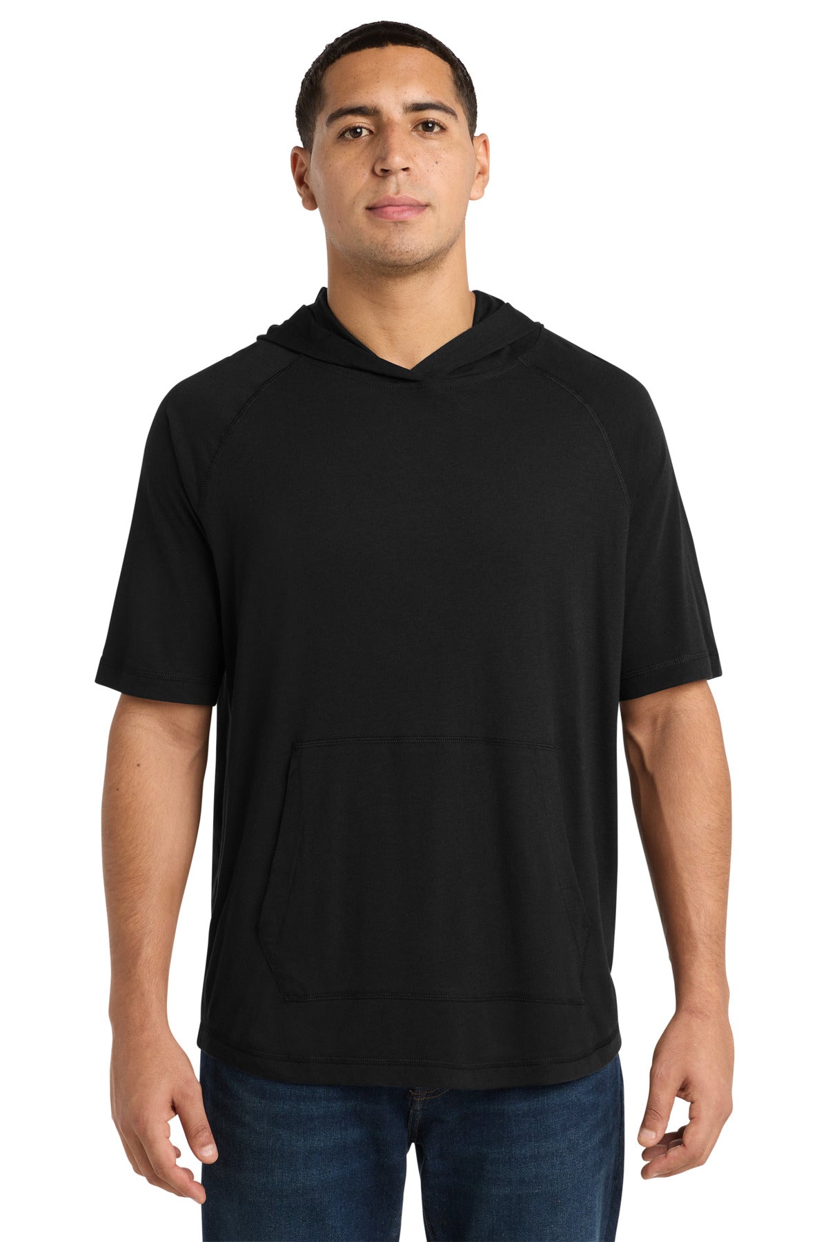 Custom Black Triad Solid Wicking Short Sleeve Hoodie ST404, personalized by SanCanDo Swag in Argyle, TX