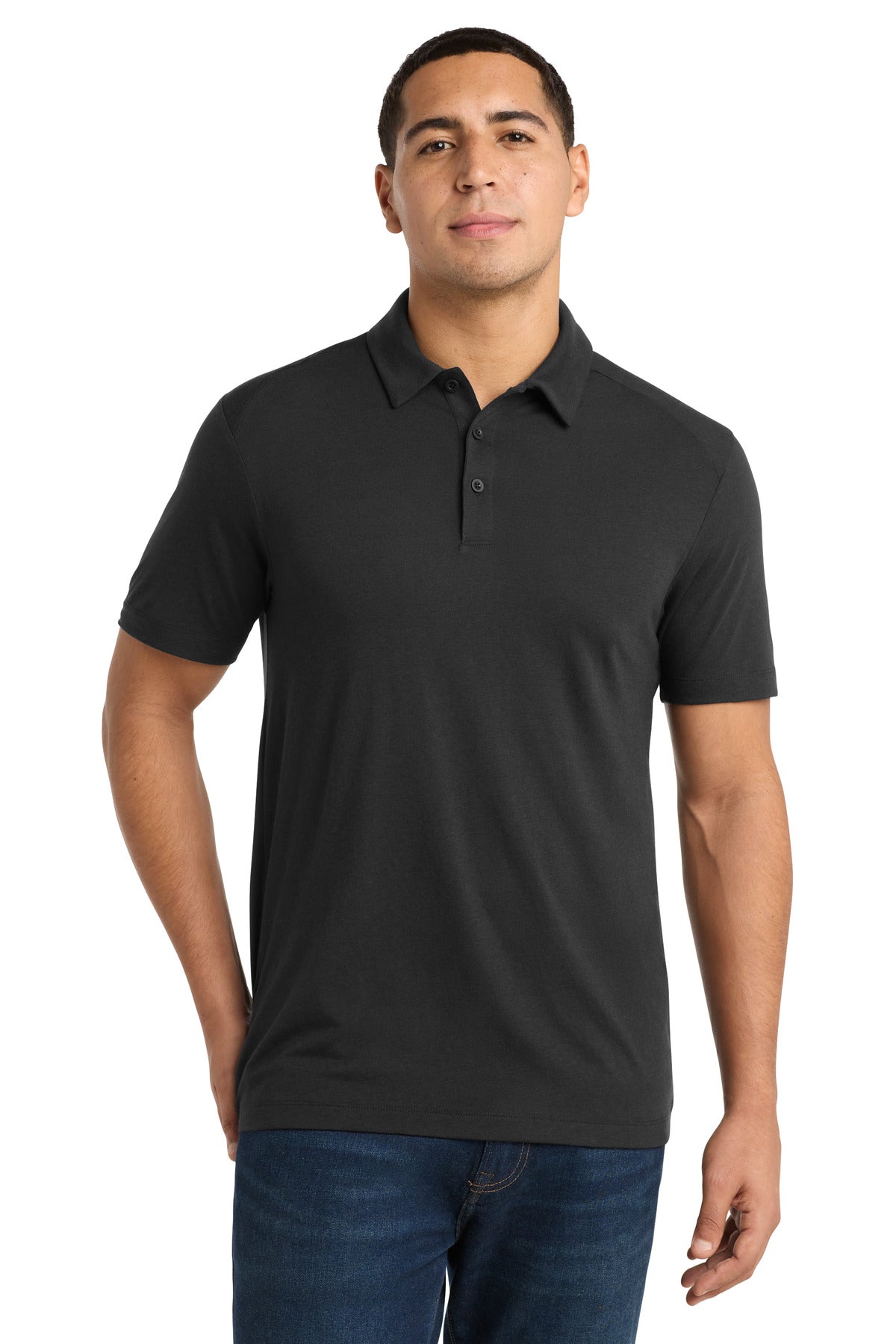 Custom Black Triad Solid PosiCharge Tri-Blend Wicking Polo ST405, personalized by SanCanDo Swag in Argyle, TX