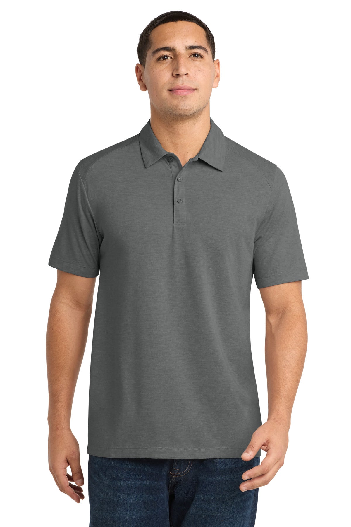 Custom Dark Grey Heather PosiCharge Tri-Blend Wicking Polo ST405, personalized by SanCanDo Swag in Argyle, TX