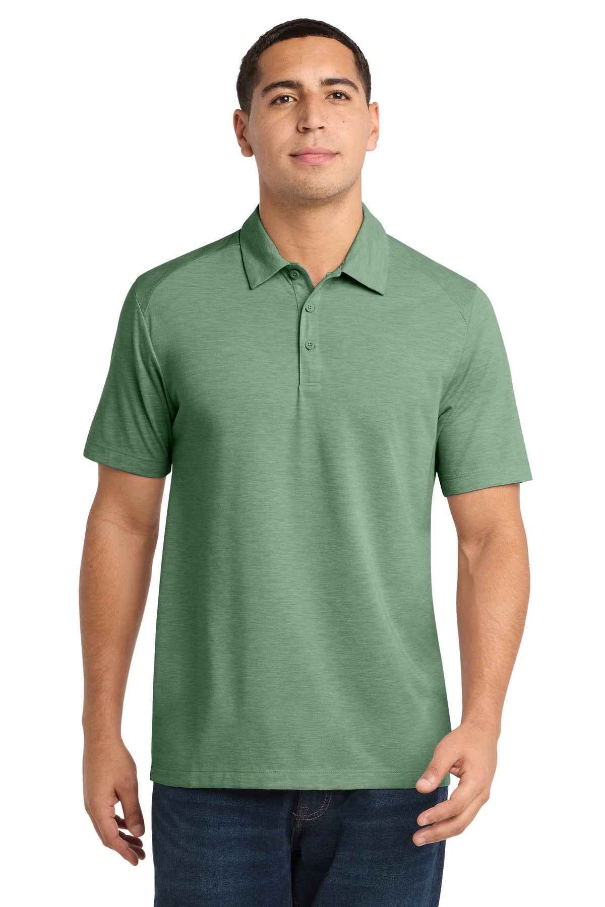 Custom Forest Green Heather PosiCharge Tri-Blend Wicking Polo ST405, personalized by SanCanDo Swag in Argyle, TX