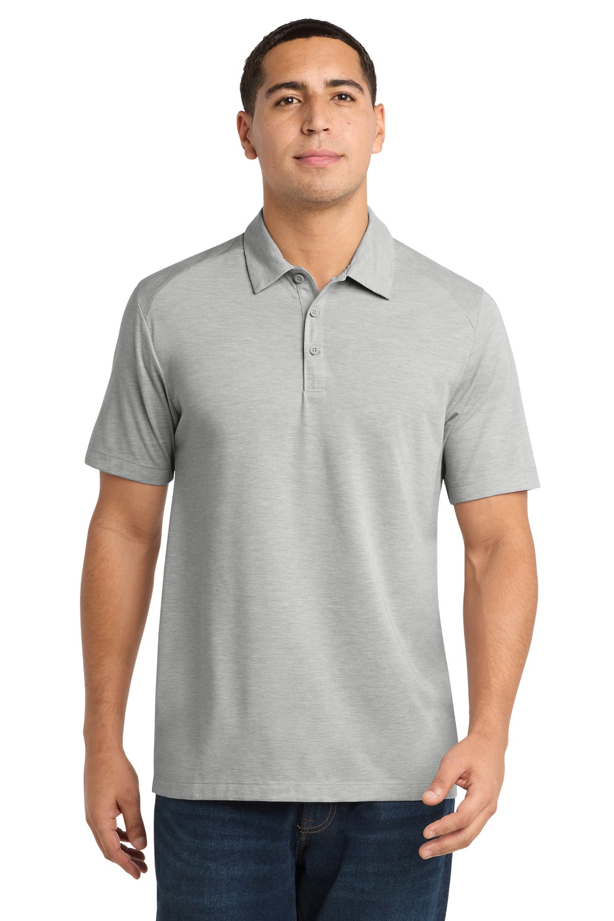 Custom Light Grey Heather PosiCharge Tri-Blend Wicking Polo ST405, personalized by SanCanDo Swag in Argyle, TX