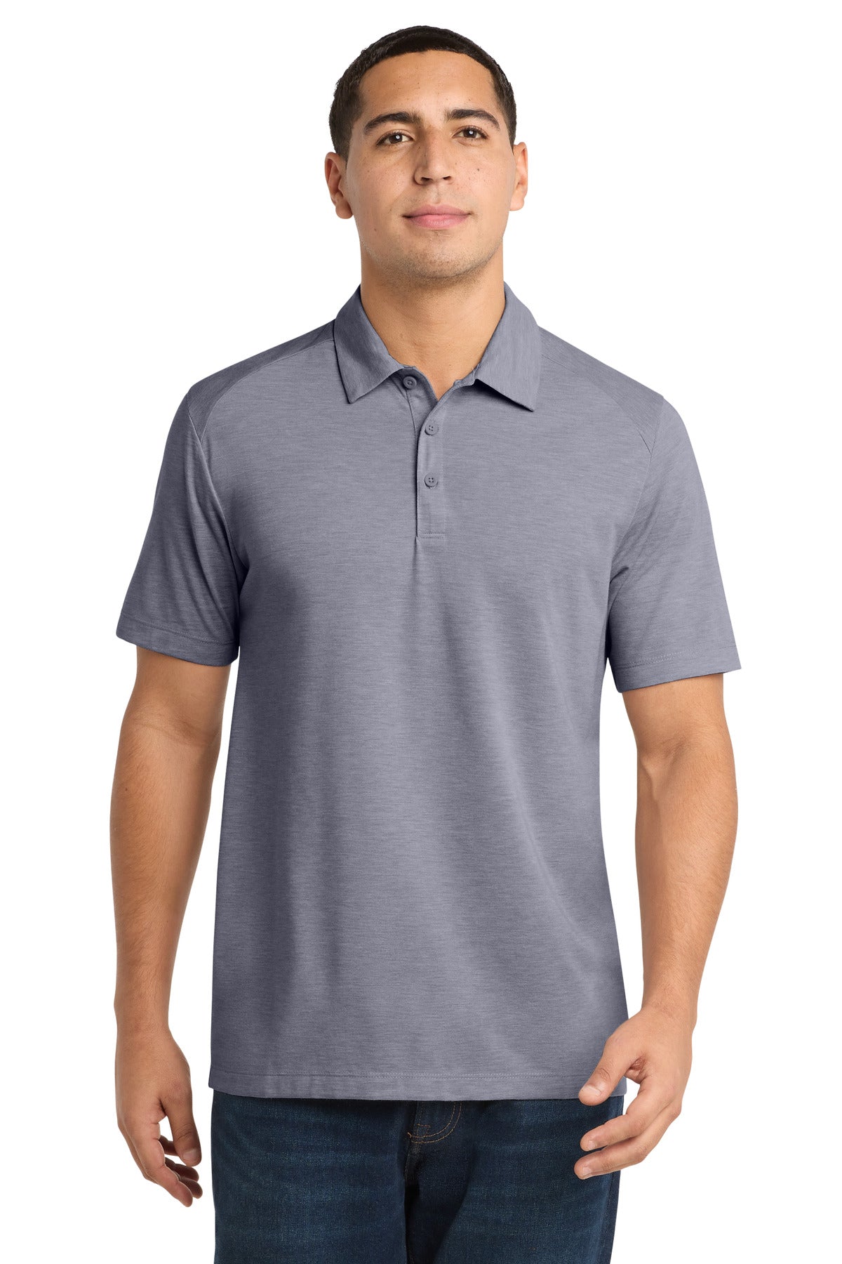 Custom True Navy Heather PosiCharge Tri-Blend Wicking Polo ST405, personalized by SanCanDo Swag in Argyle, TX