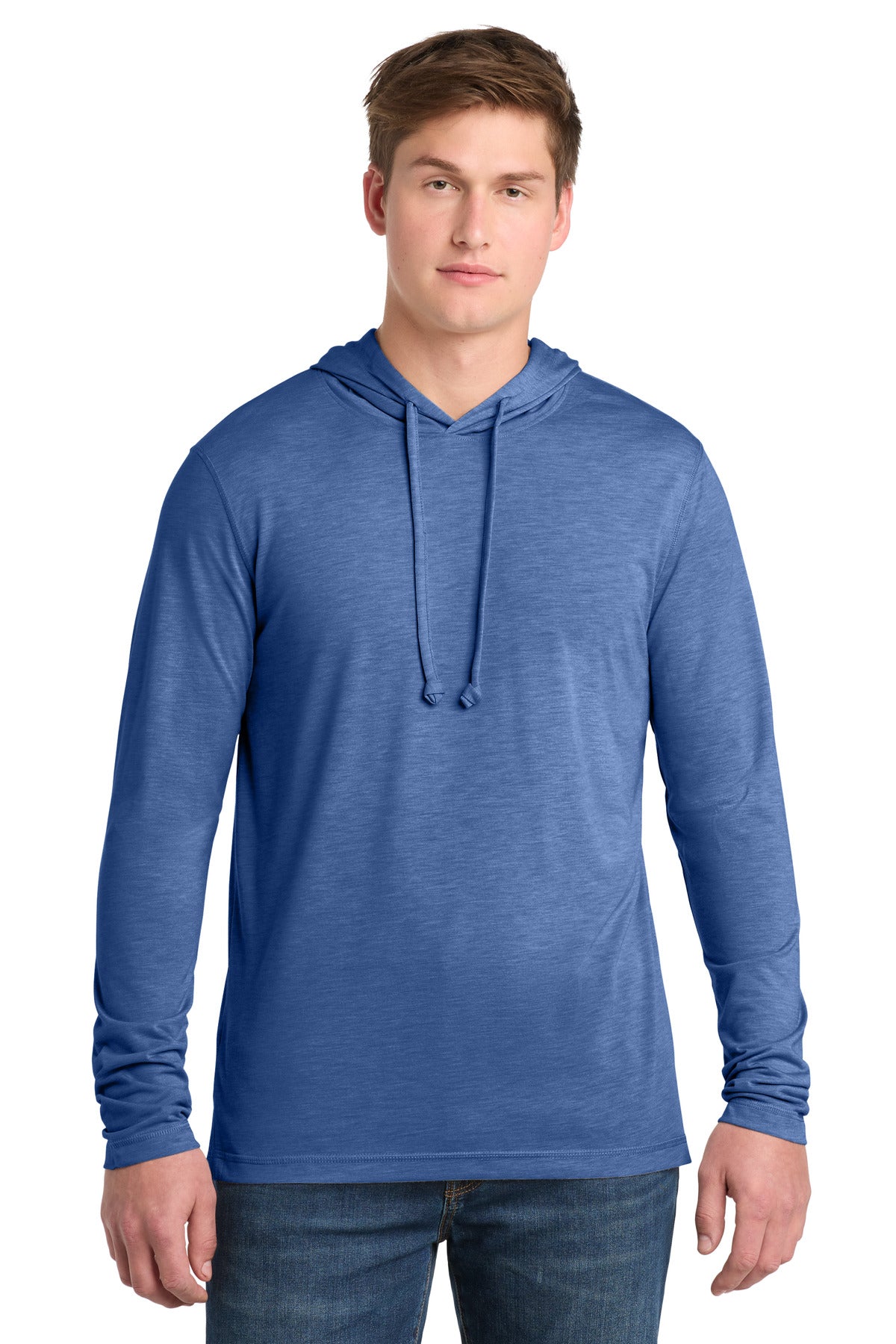 Custom True Royal Heather Wicking Long Sleeve Hoodie ST406, personalized by SanCanDo Swag in Argyle, TX