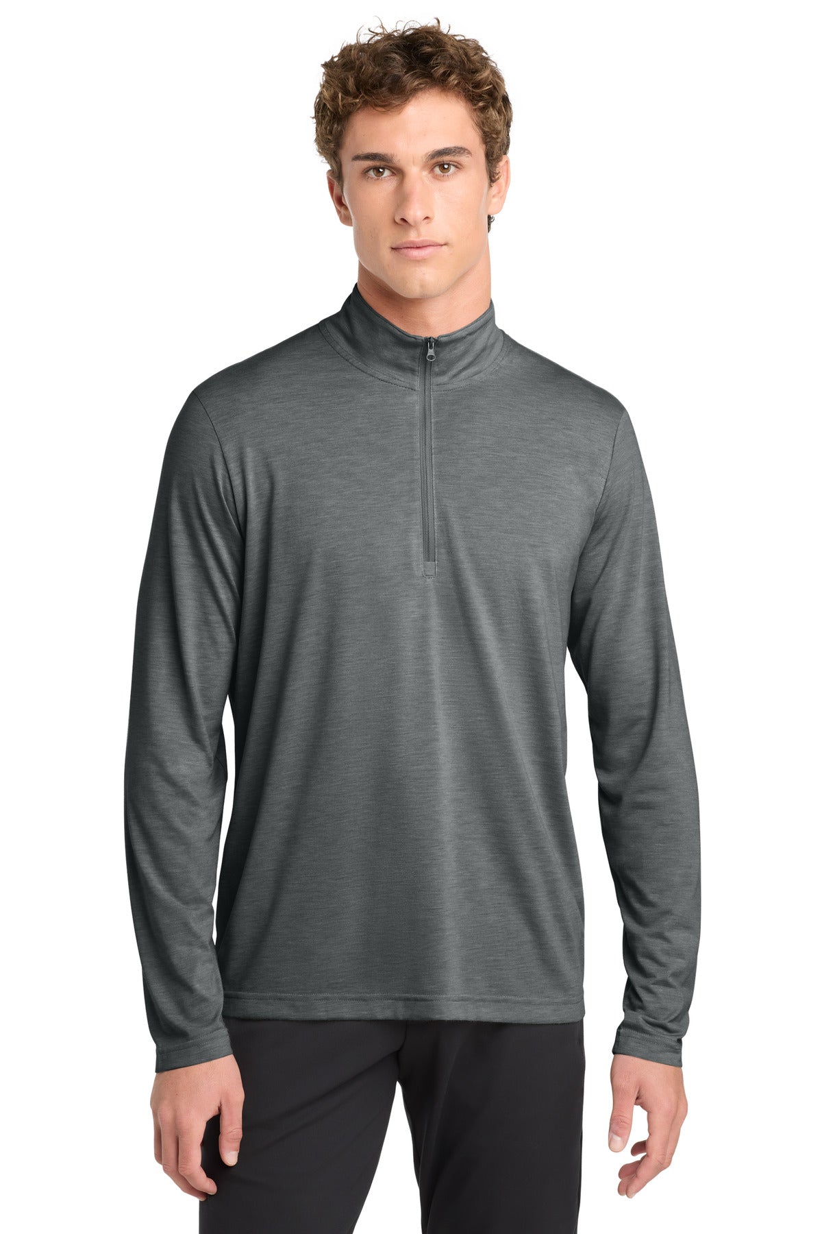 Custom Dark Grey Heather Tri-Blend Wicking 1/4-Zip Pullover ST407, personalized by SanCanDo Swag in Argyle, TX