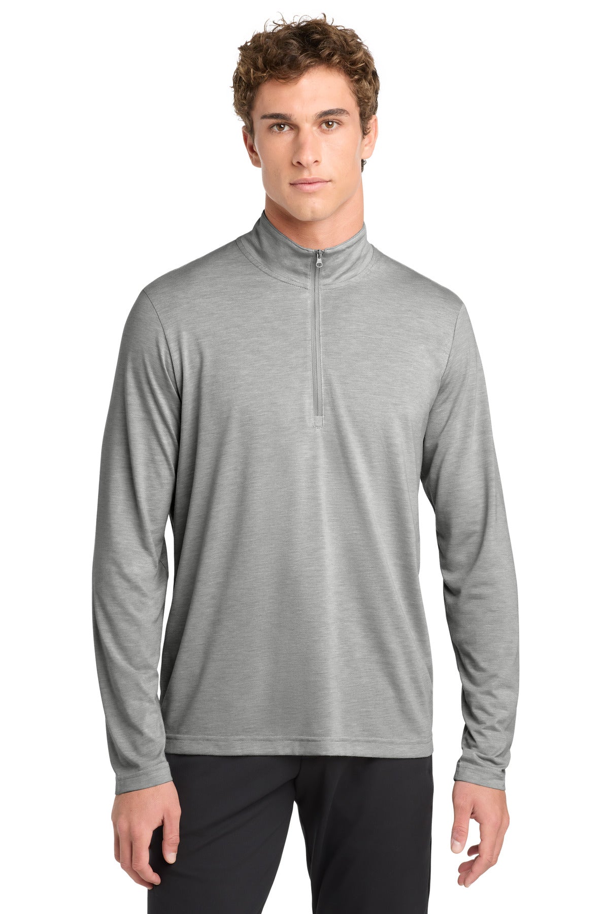 Custom Light Grey Heather Tri-Blend Wicking 1/4-Zip Pullover ST407, personalized by SanCanDo Swag in Argyle, TX