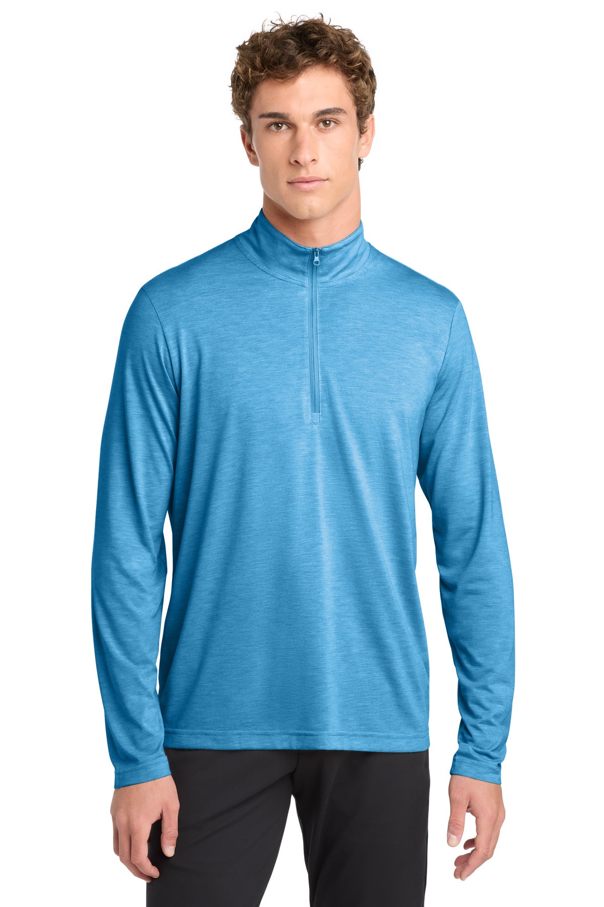 Custom Pond Blue Heather Tri-Blend Wicking 1/4-Zip Pullover ST407, personalized by SanCanDo Swag in Argyle, TX
