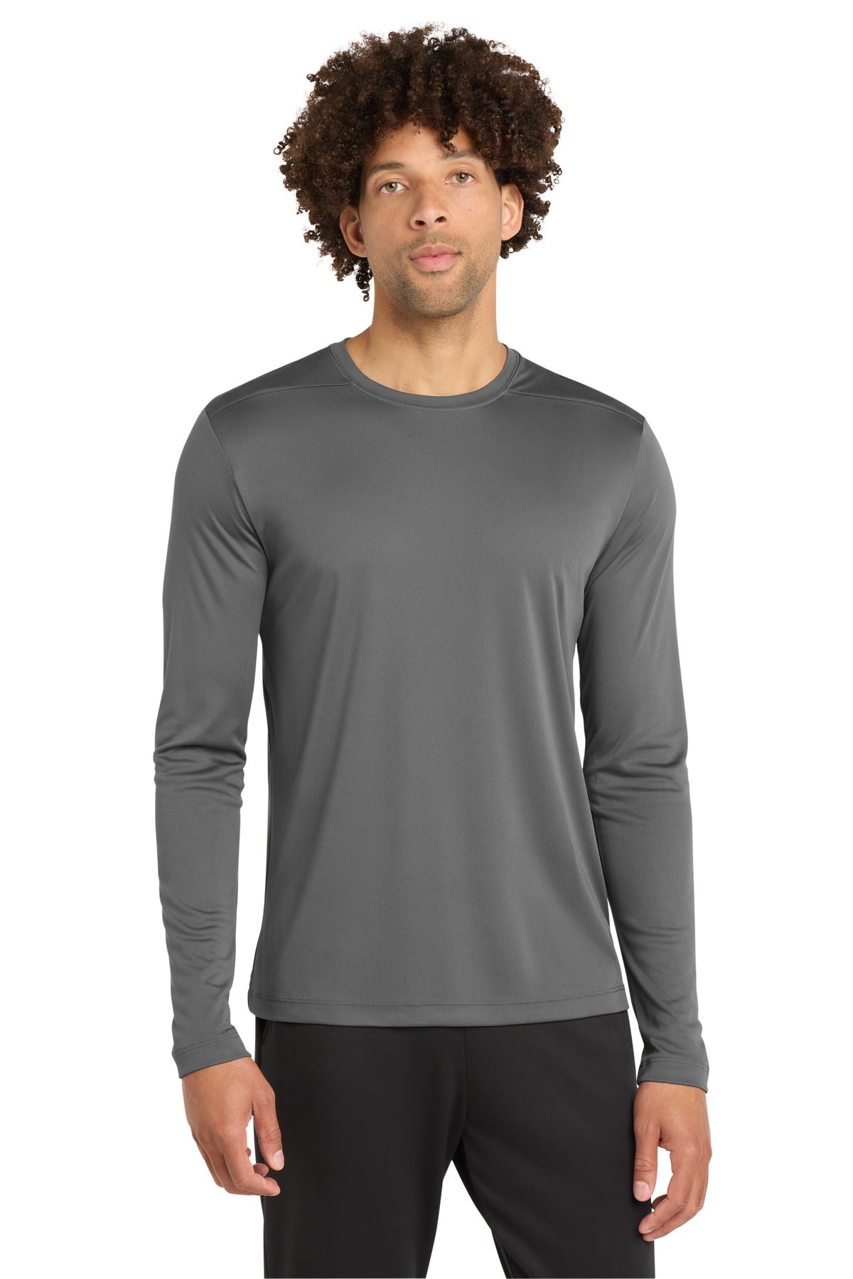 Custom Dark Smoke Grey Posi-UV Pro Long Sleeve Tee ST420LS, personalized by SanCanDo Swag in Argyle, TX
