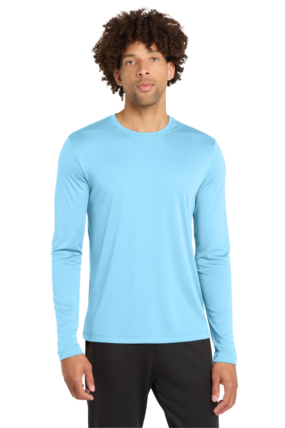 Custom Light Blue Posi-UV Pro Long Sleeve Tee ST420LS, personalized by SanCanDo Swag in Argyle, TX