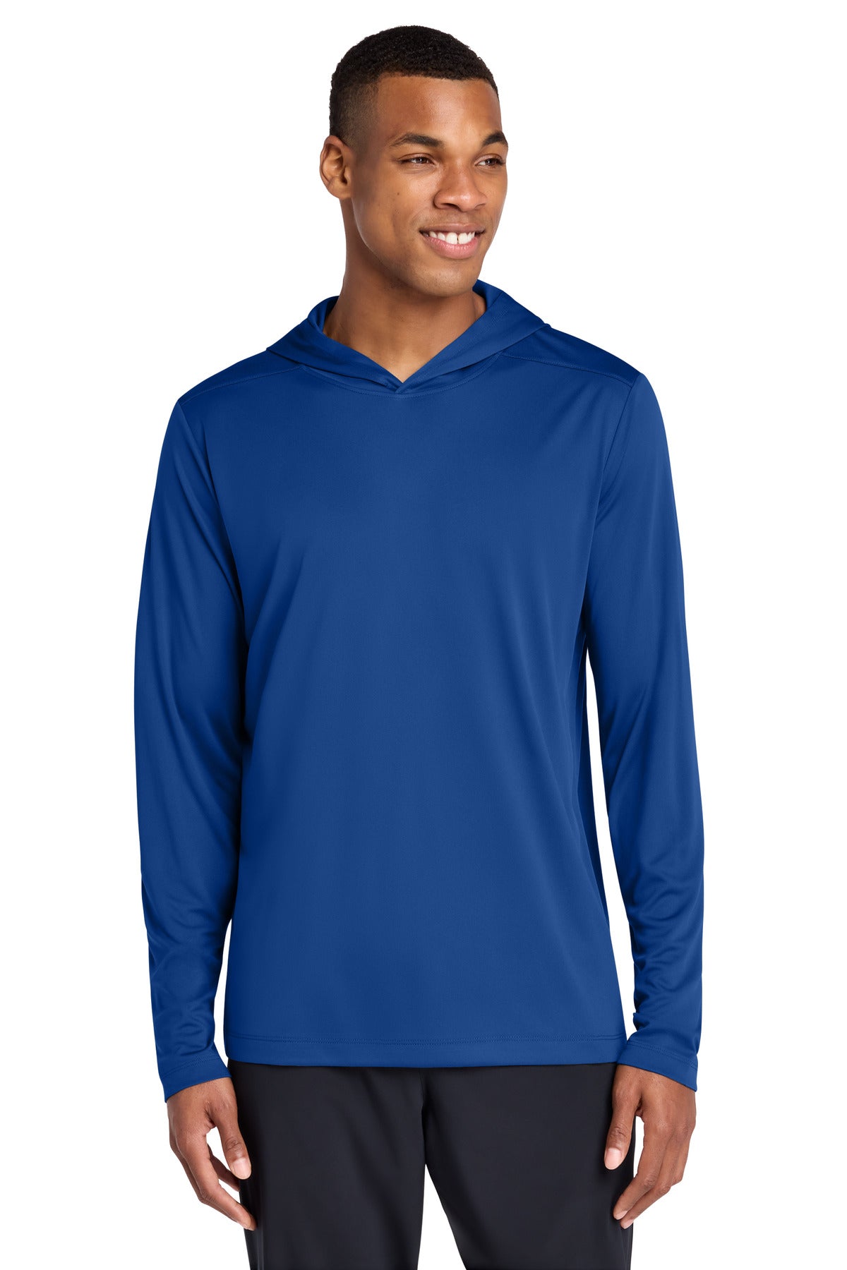 Custom True Royal Posi-UV Pro Long Sleeve Hoodie ST420LSH, personalized by SanCanDo Swag in Argyle, TX