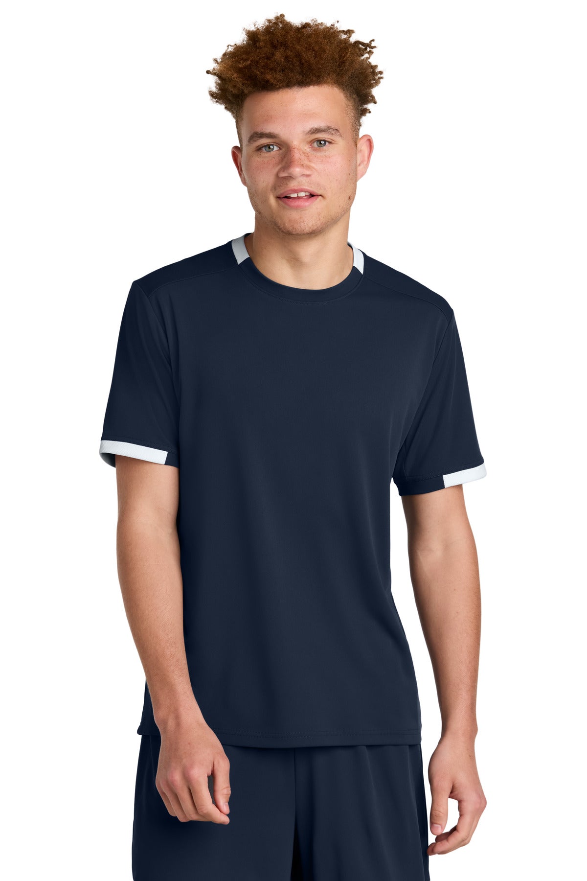 Custom True Navy/ White Club Short Sleeve Crew ST440, personalized by SanCanDo Swag in Argyle, TX