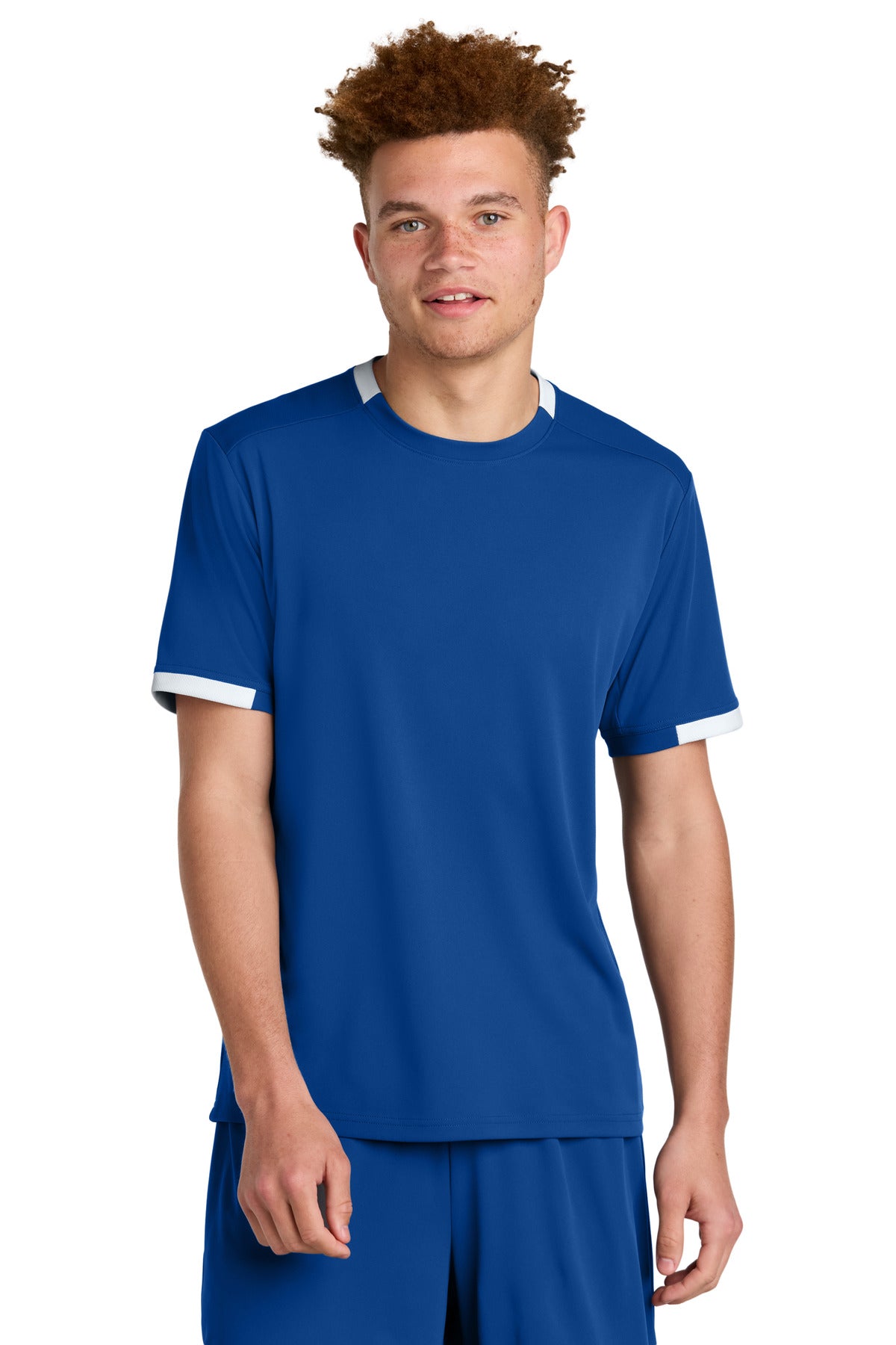 Custom True Royal/ White Club Short Sleeve Crew ST440, personalized by SanCanDo Swag in Argyle, TX