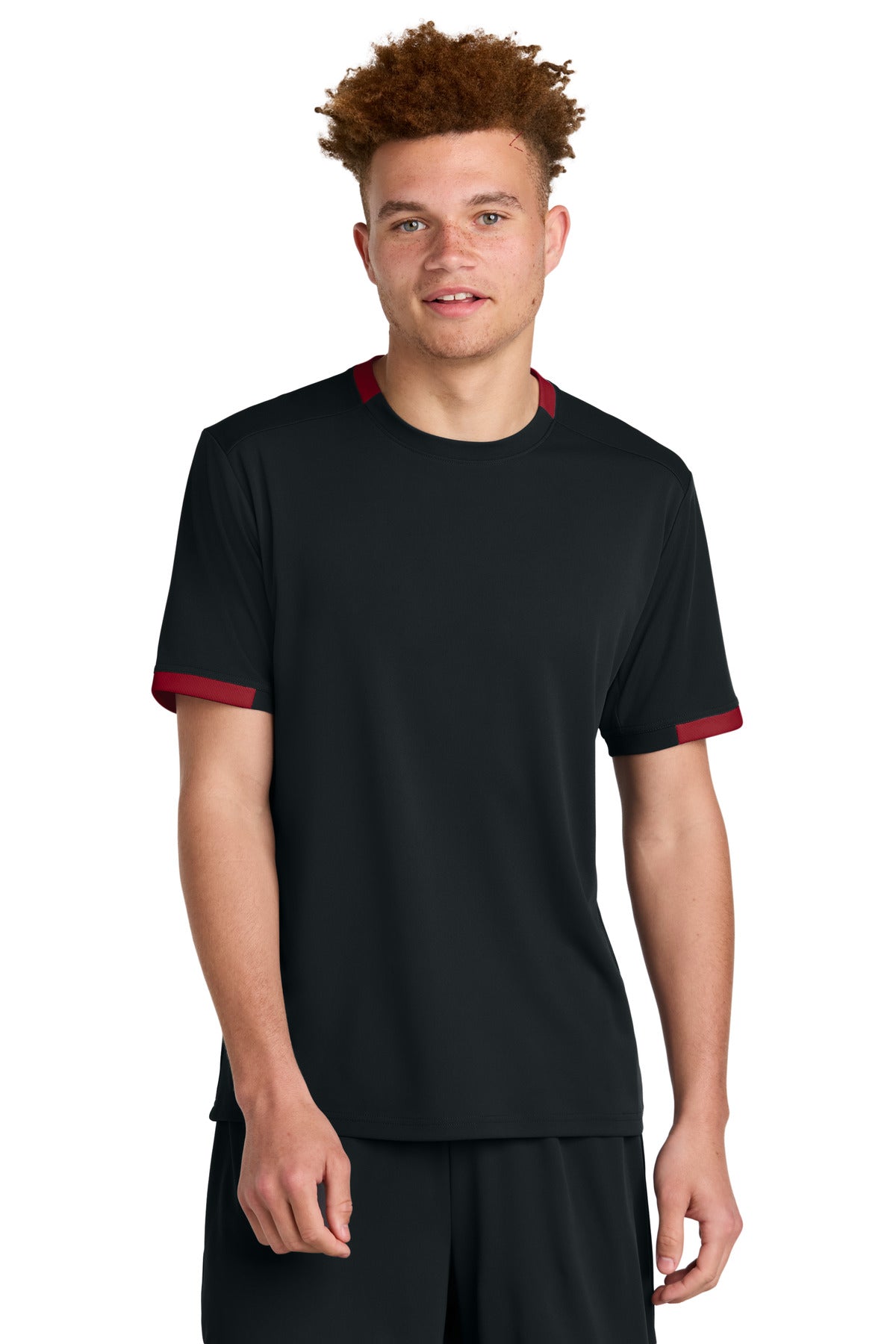 Custom Black/ Deep Red Club Short Sleeve Crew ST440, personalized by SanCanDo Swag in Argyle, TX