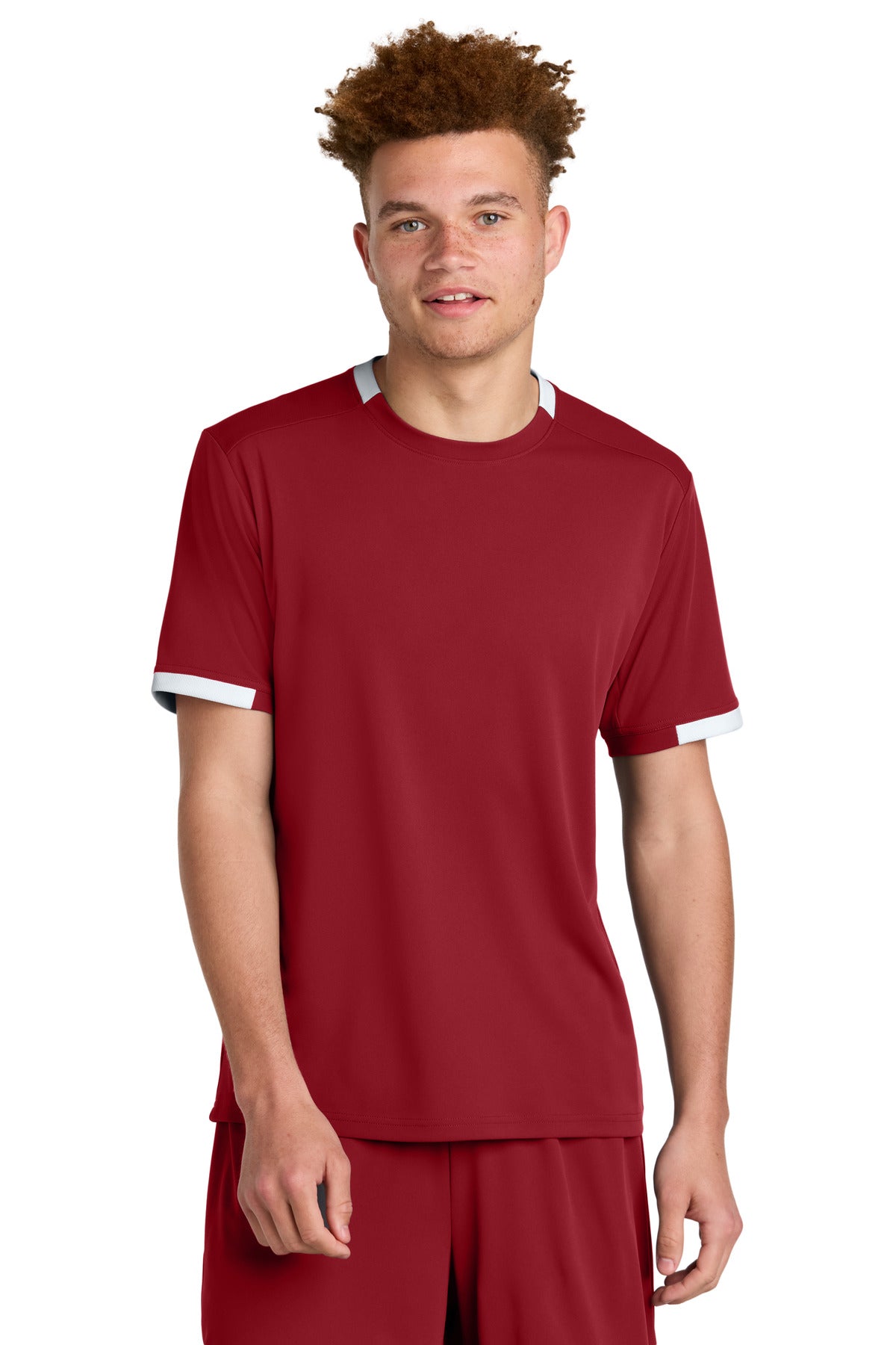 Custom Deep Red/ White Club Short Sleeve Crew ST440, personalized by SanCanDo Swag in Argyle, TX
