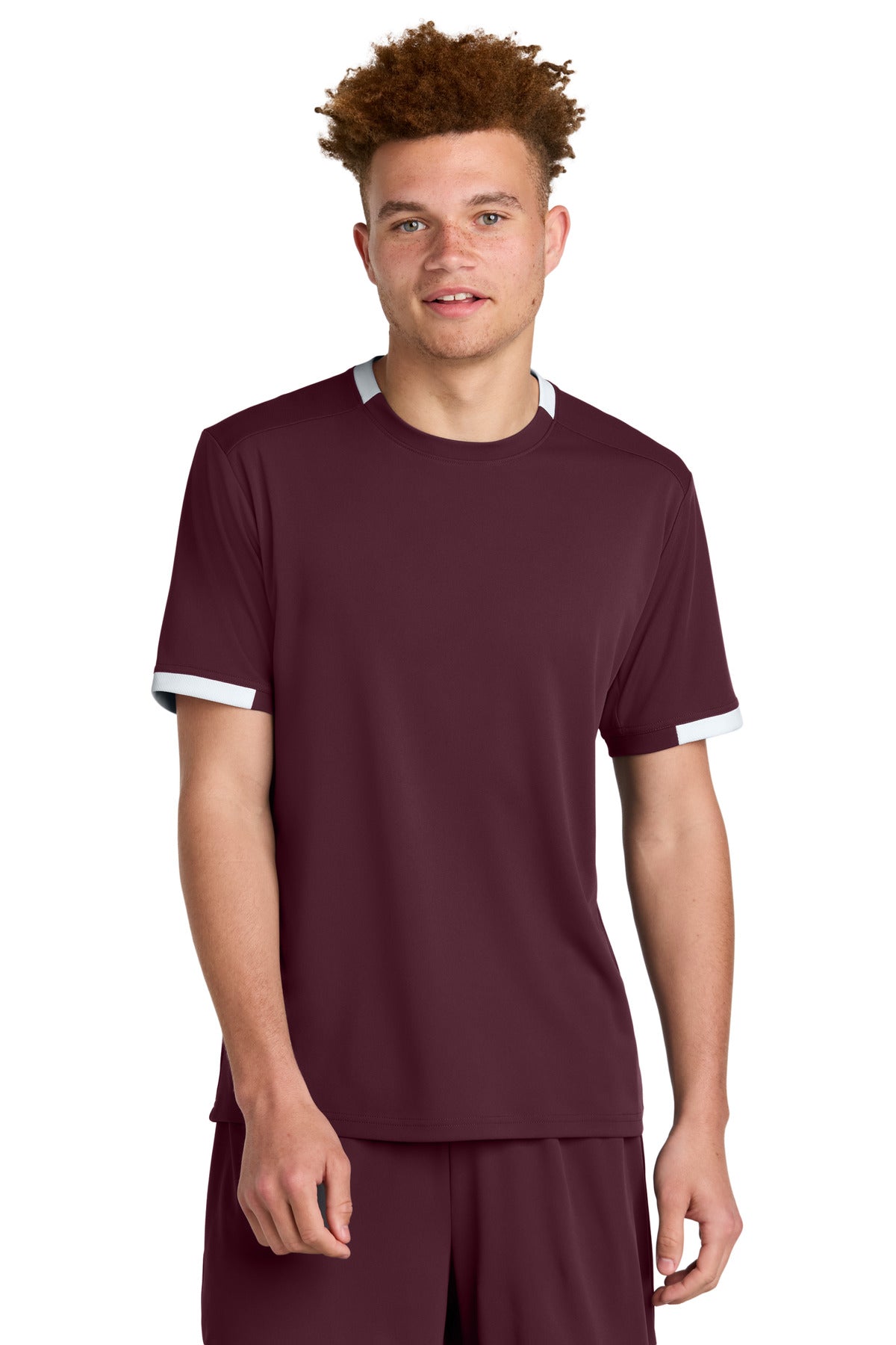 Custom Maroon/ White Club Short Sleeve Crew ST440, personalized by SanCanDo Swag in Argyle, TX