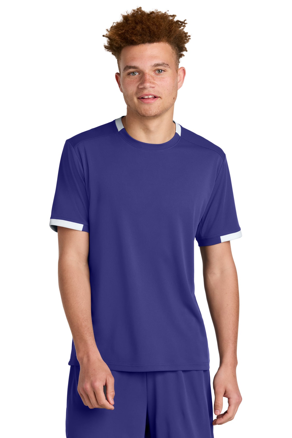 Custom Purple/ White Club Short Sleeve Crew ST440, personalized by SanCanDo Swag in Argyle, TX