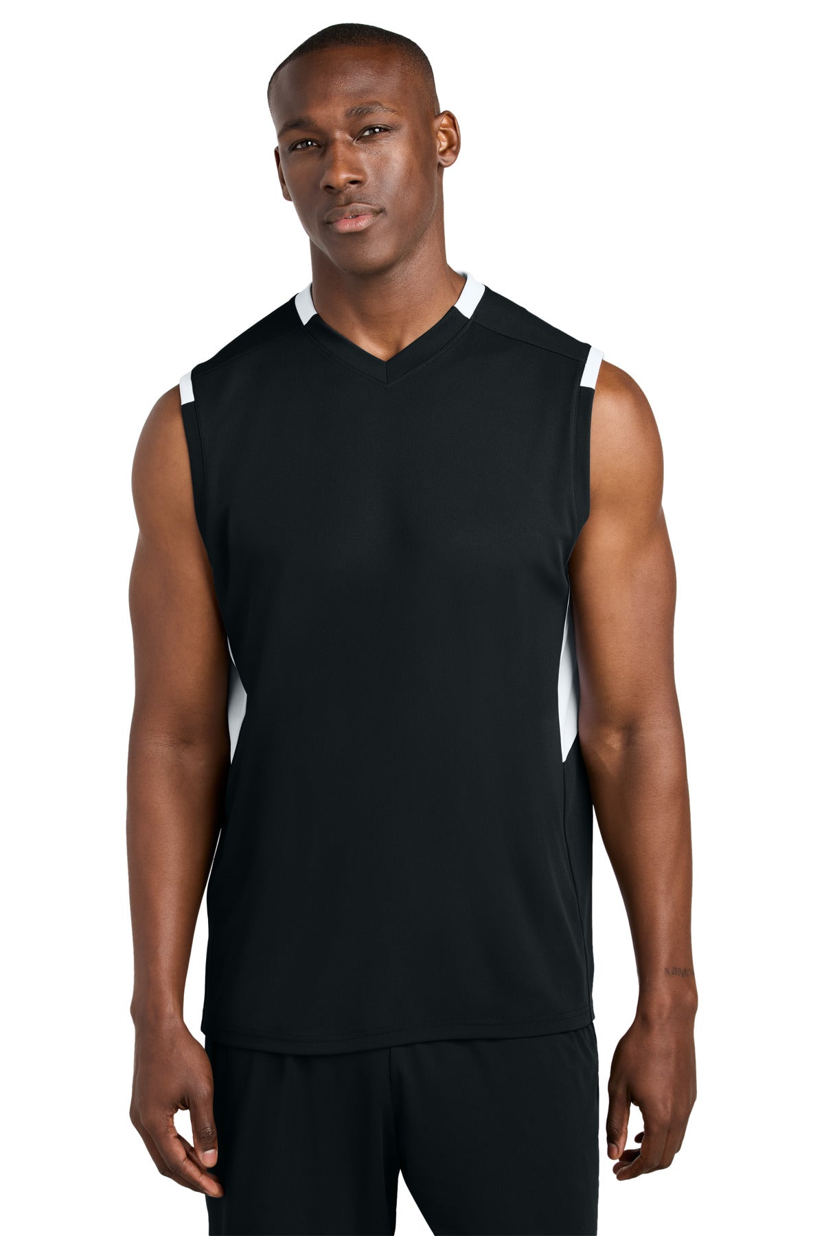 Custom Black/ White Club Sleeveless V-Neck ST441, personalized by SanCanDo Swag in Argyle, TX