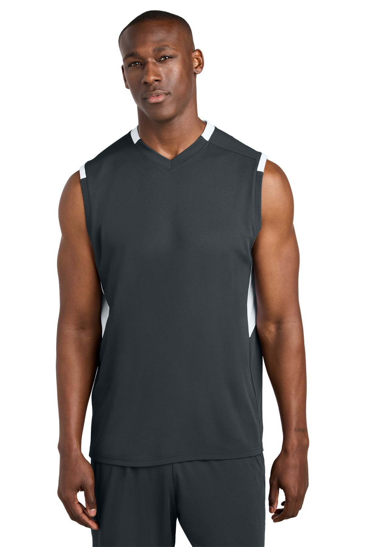 Custom Iron Grey/ White Club Sleeveless V-Neck ST441, personalized by SanCanDo Swag in Argyle, TX