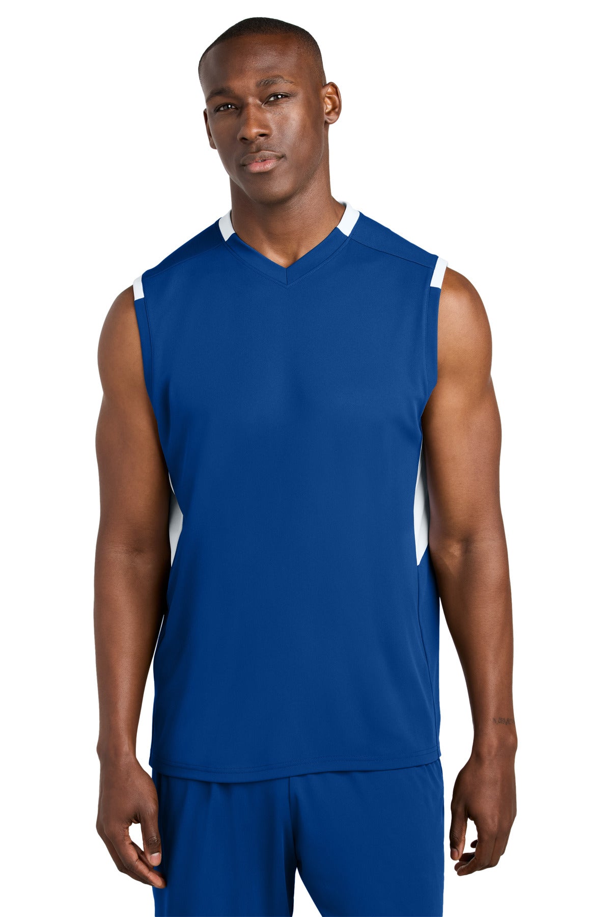 Custom True Royal/ White Club Sleeveless V-Neck ST441, personalized by SanCanDo Swag in Argyle, TX