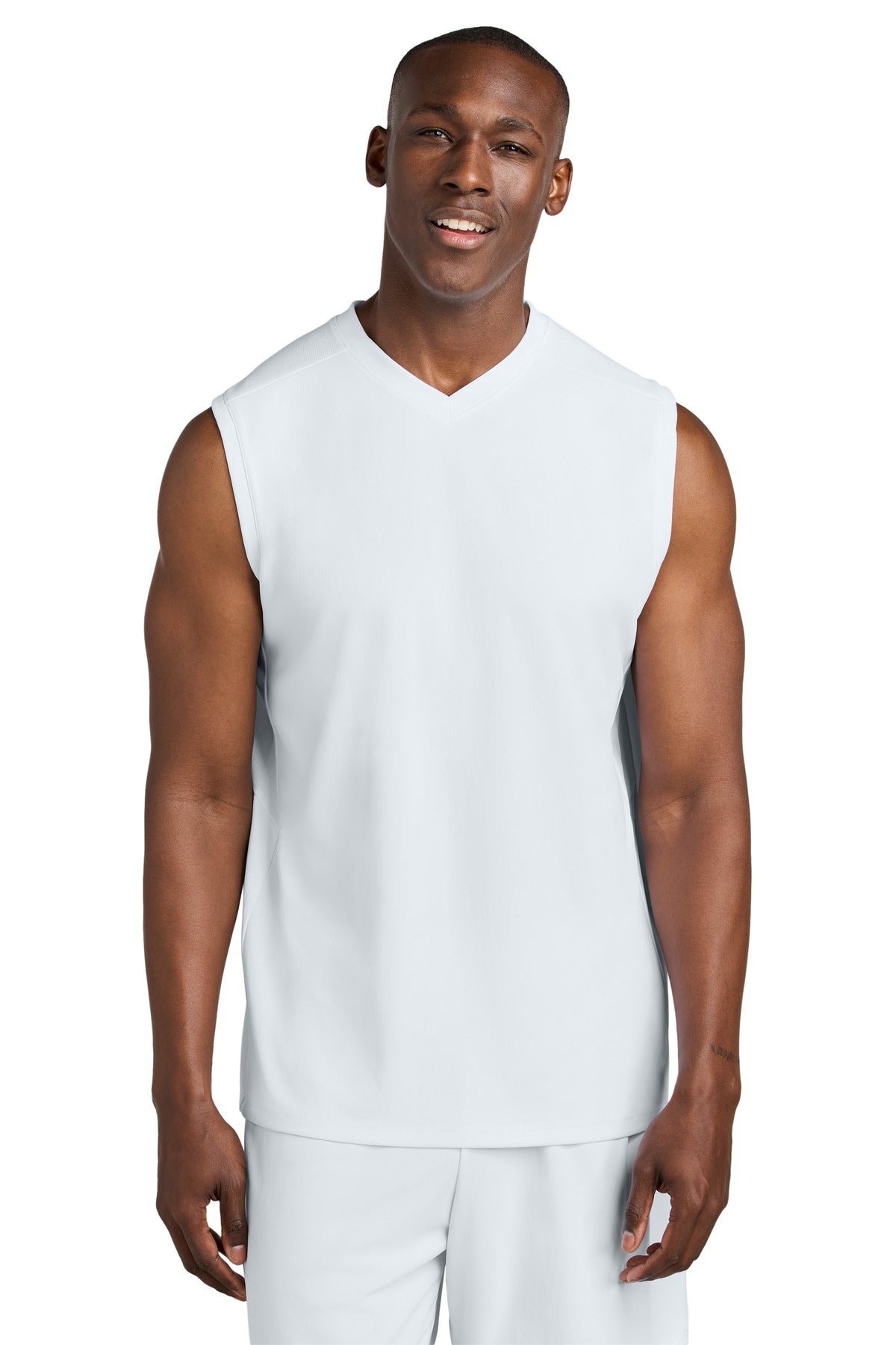 Custom White/ White Club Sleeveless V-Neck ST441, personalized by SanCanDo Swag in Argyle, TX