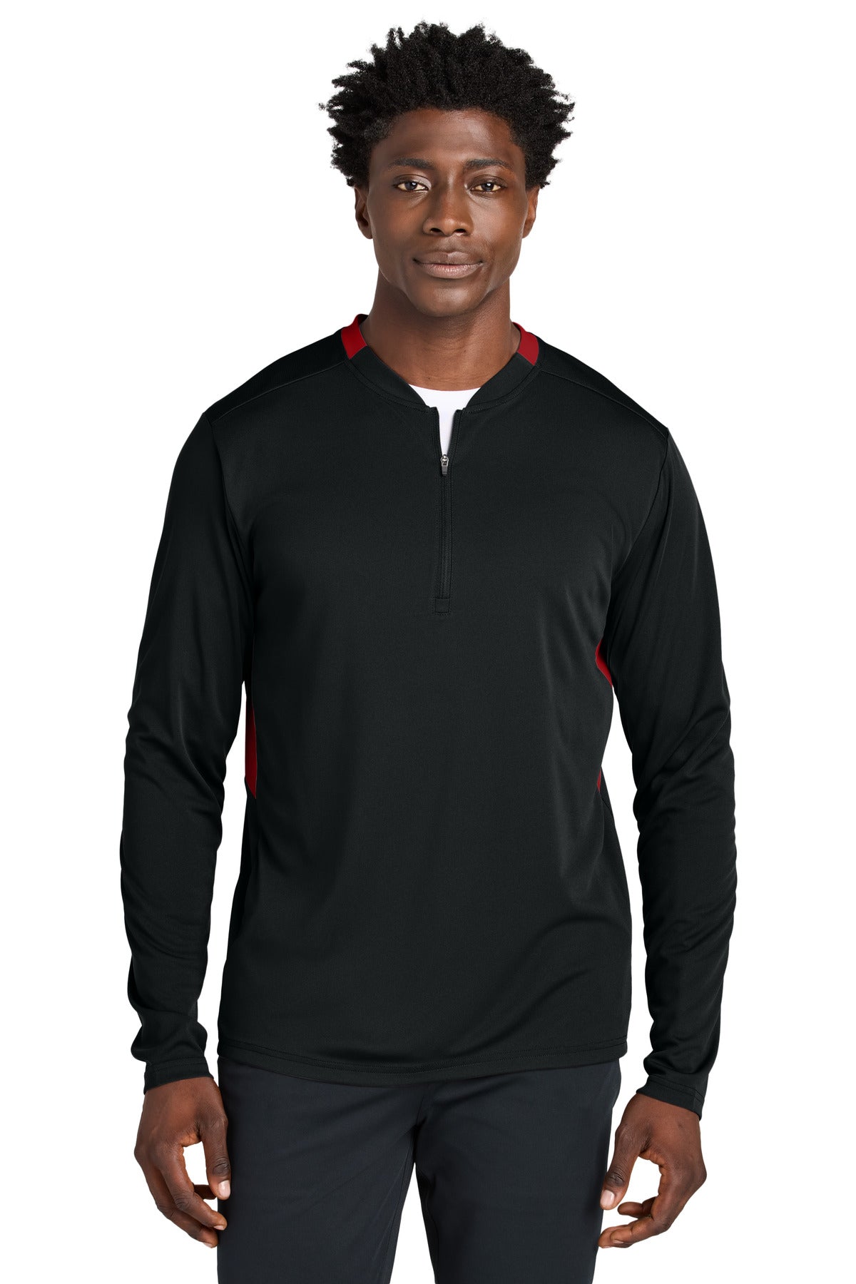 Custom Black/ Deep Red Club 1/4-Zip Pullover ST443, personalized by SanCanDo Swag in Argyle, TX