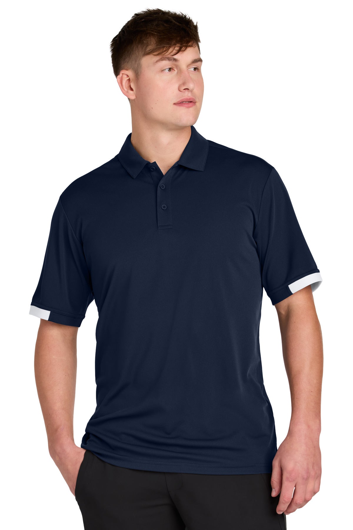 Custom True Navy/ White Club Colorblock Polo ST444, personalized by SanCanDo Swag in Argyle, TX