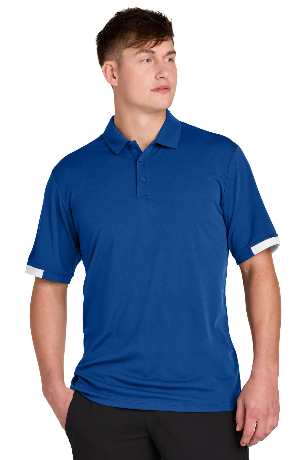 Custom True Royal/ White Club Colorblock Polo ST444, personalized by SanCanDo Swag in Argyle, TX