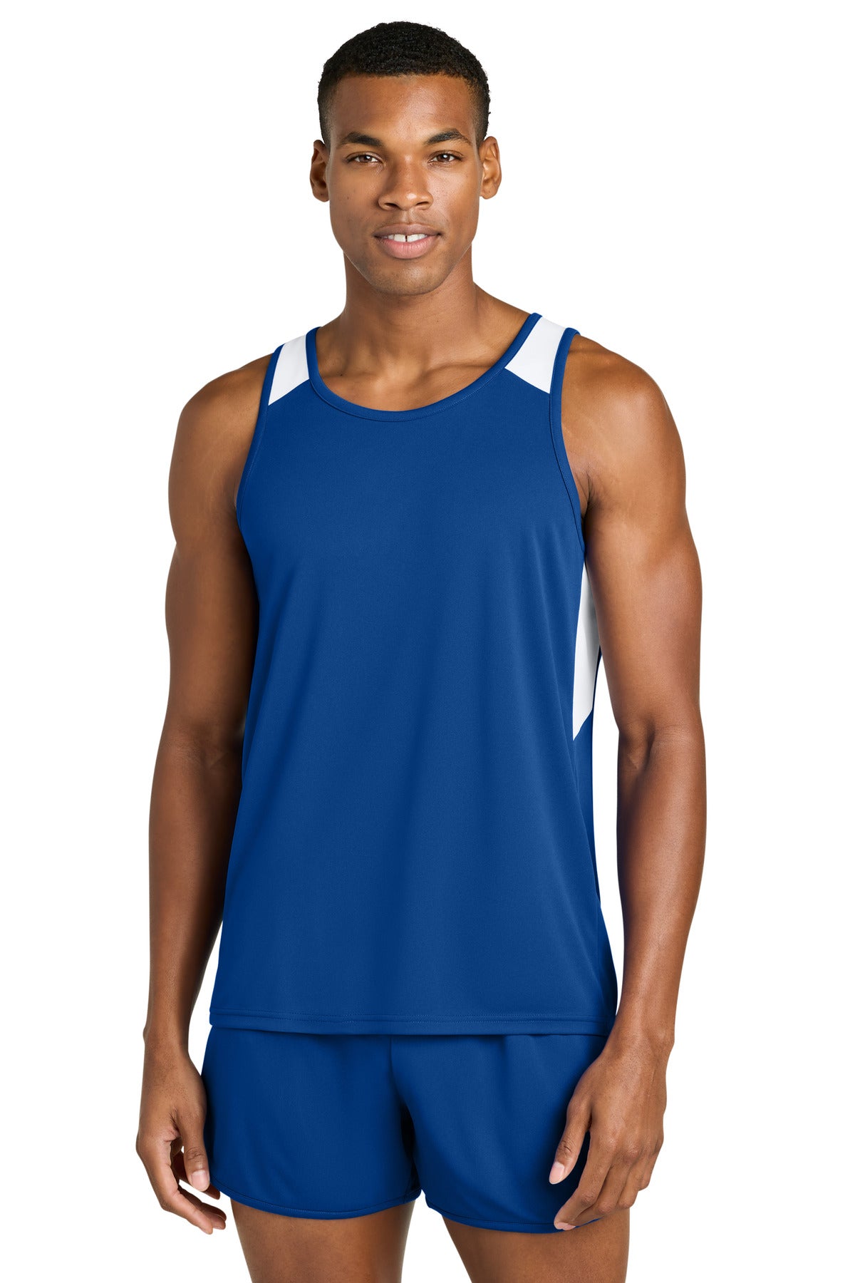 Custom True Royal/ White Club Track Tank ST446, personalized by SanCanDo Swag in Argyle, TX