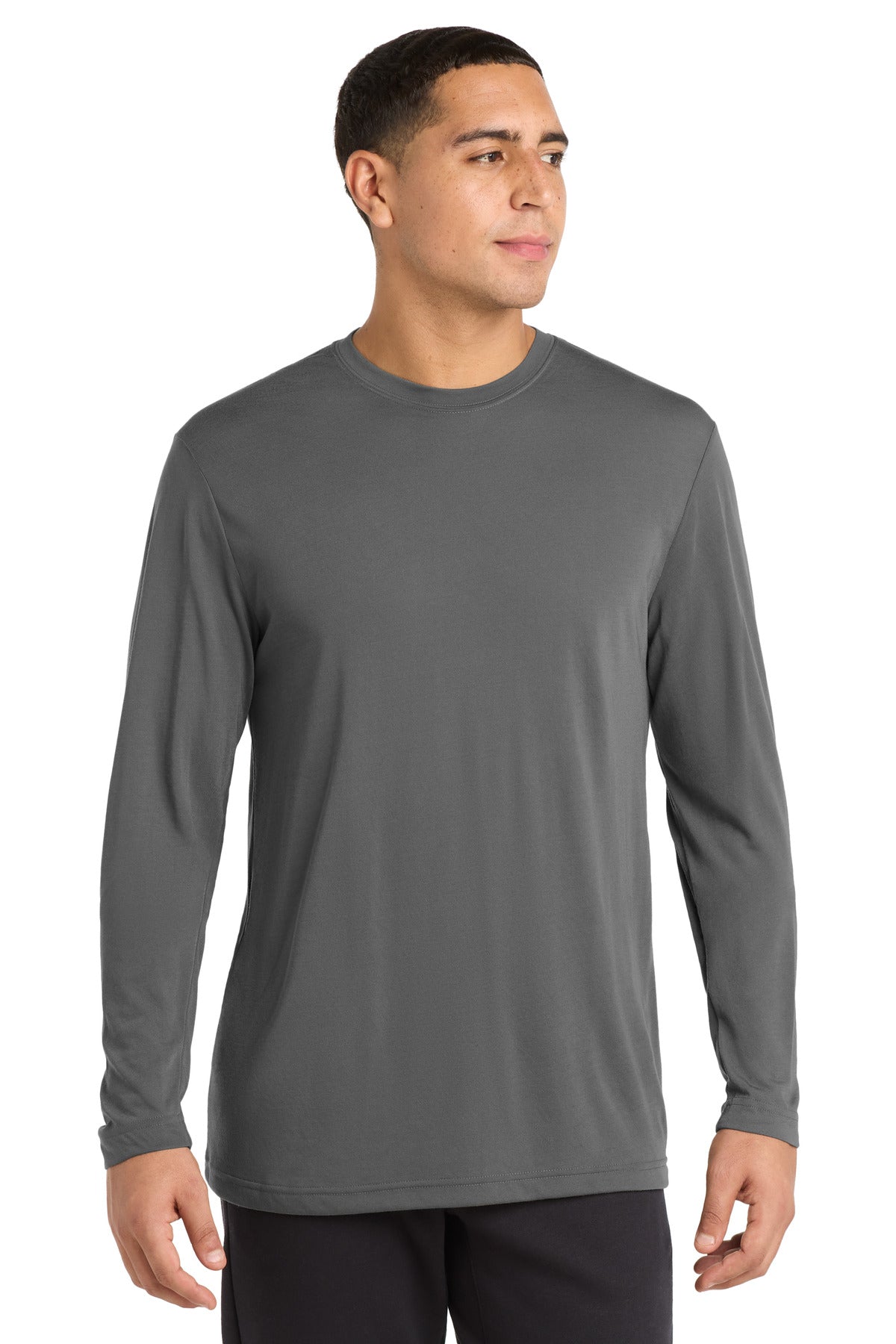 Custom Dark Smoke Grey Competitor Cotton Touch Tee ST450LS, personalized by SanCanDo Swag in Argyle, TX
