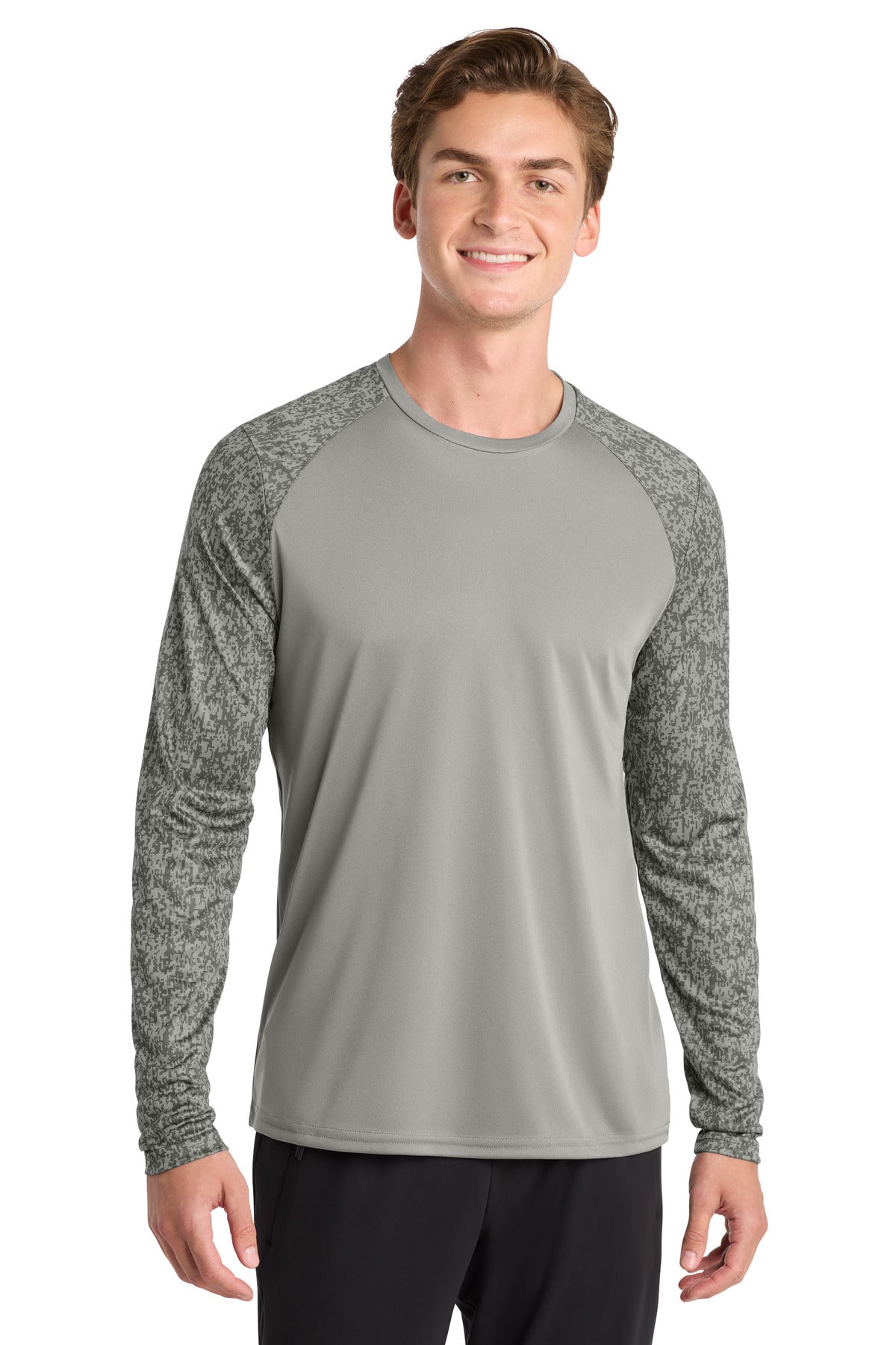 Custom Grey Concrete Long Sleeve Digi Camo Tee ST460LS, personalized by SanCanDo Swag in Argyle, TX
