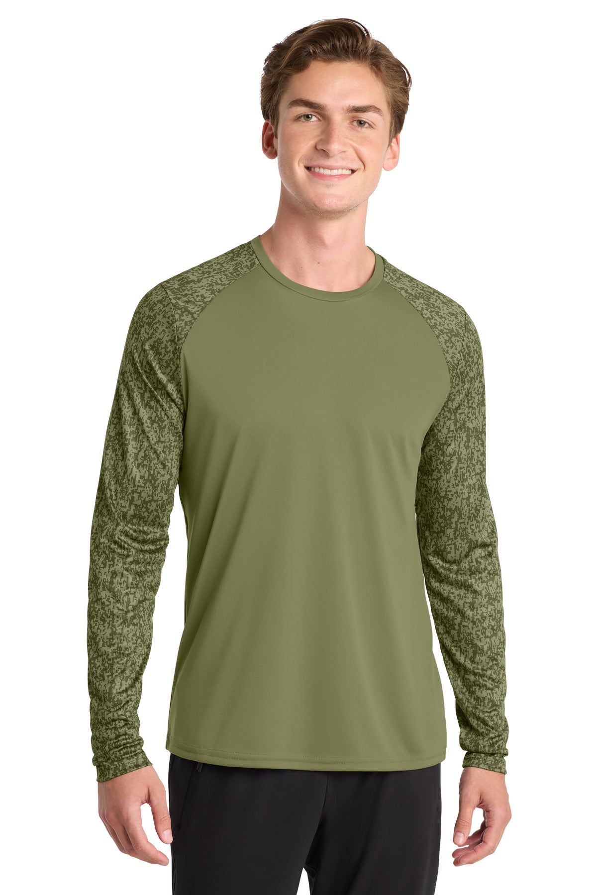 Custom Olive Drab Green Long Sleeve Digi Camo Tee ST460LS, personalized by SanCanDo Swag in Argyle, TX