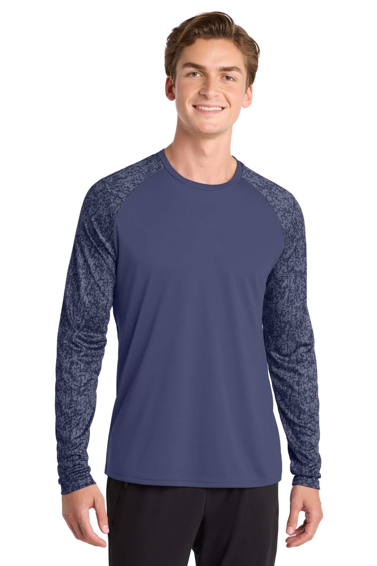 Custom True Navy Long Sleeve Digi Camo Tee ST460LS, personalized by SanCanDo Swag in Argyle, TX