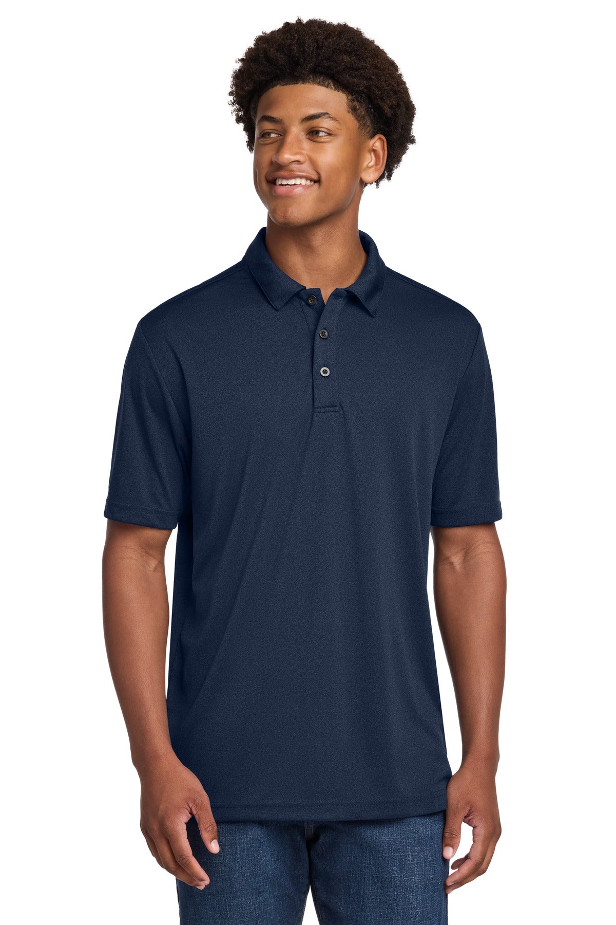 Custom Dark Royal Heather Endeavor Polo ST467, personalized by SanCanDo Swag in Argyle, TX