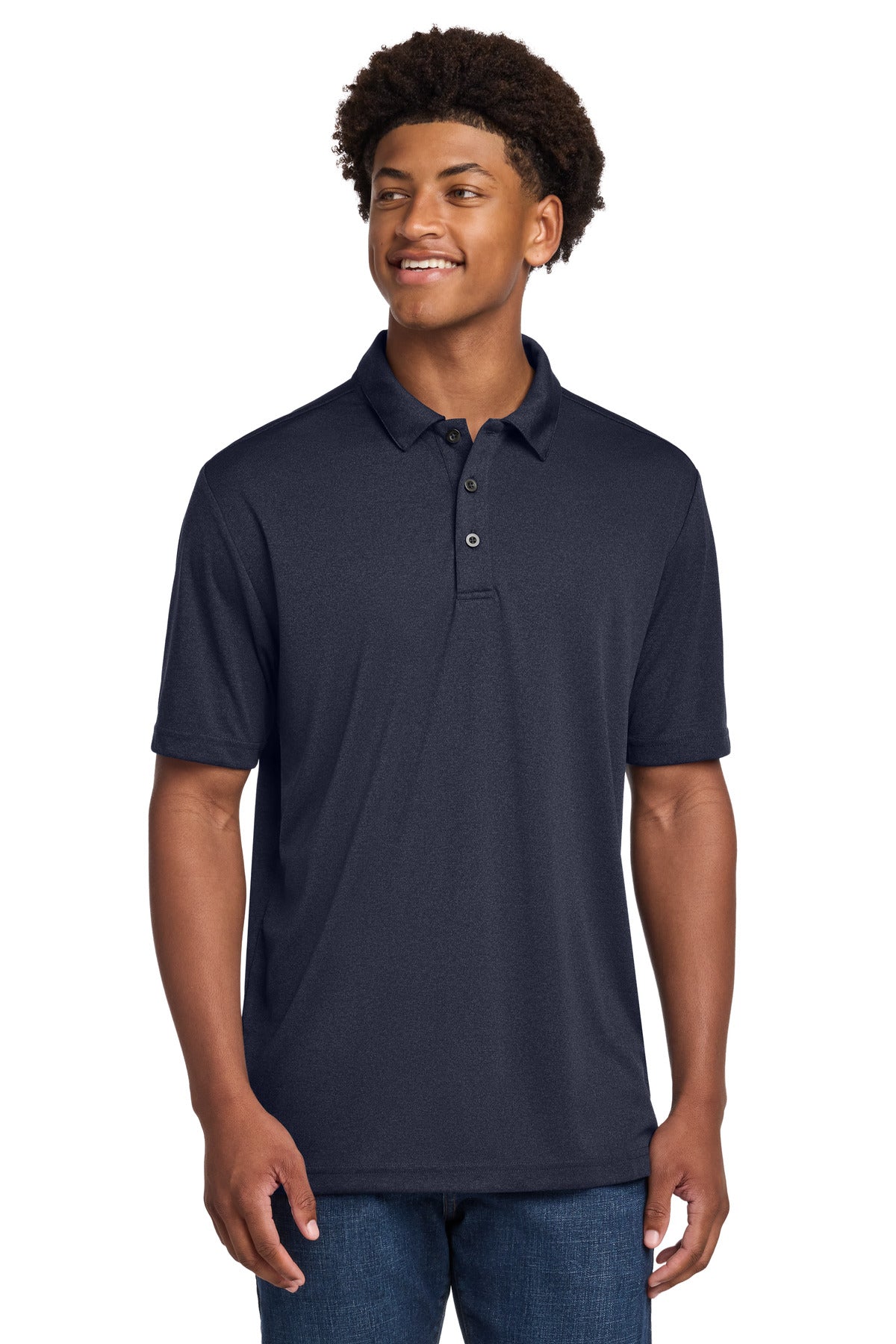 Custom Deep Navy Heather Endeavor Polo ST467, personalized by SanCanDo Swag in Argyle, TX