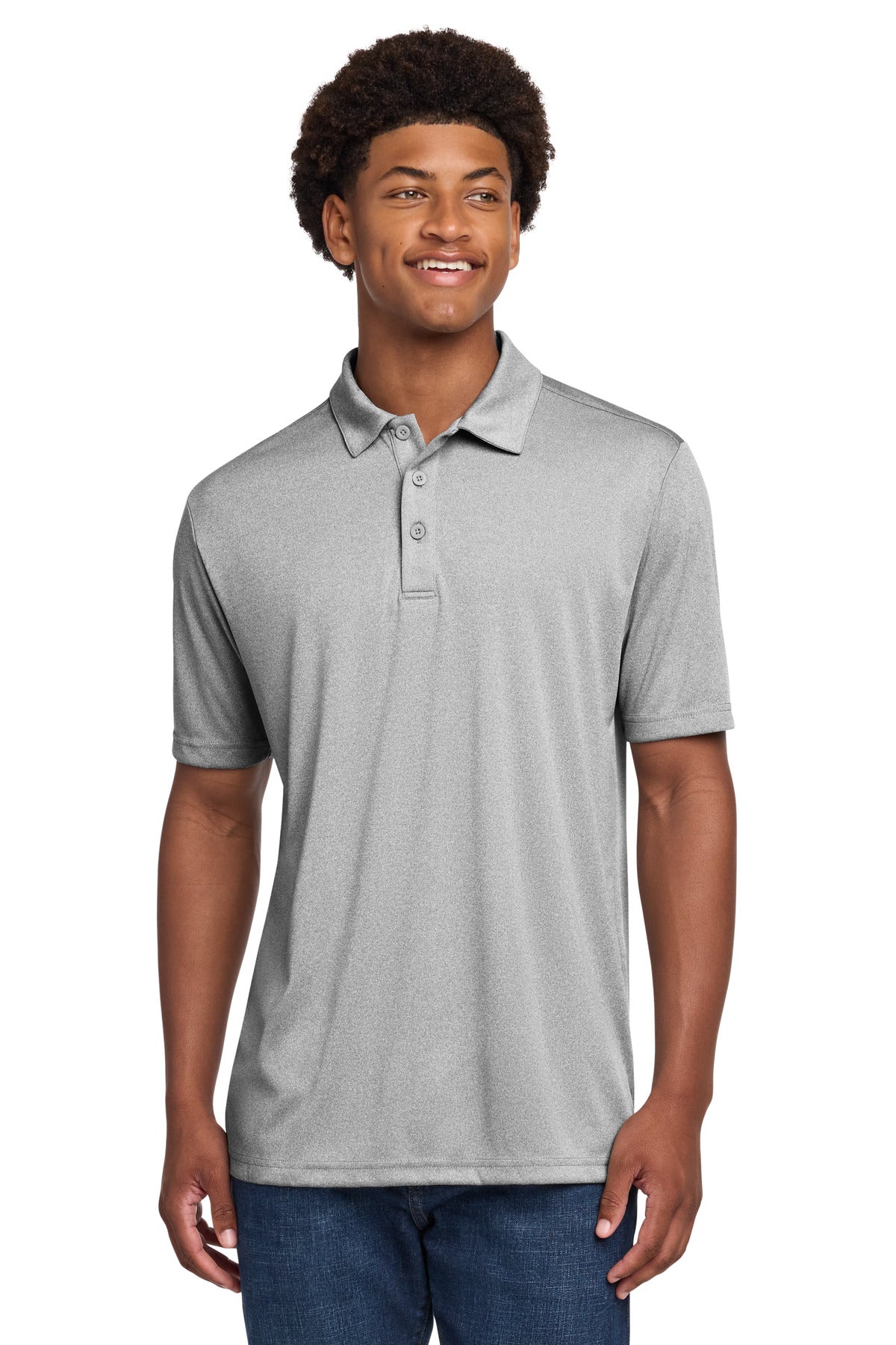 Custom Light Grey Heather Endeavor Polo ST467, personalized by SanCanDo Swag in Argyle, TX