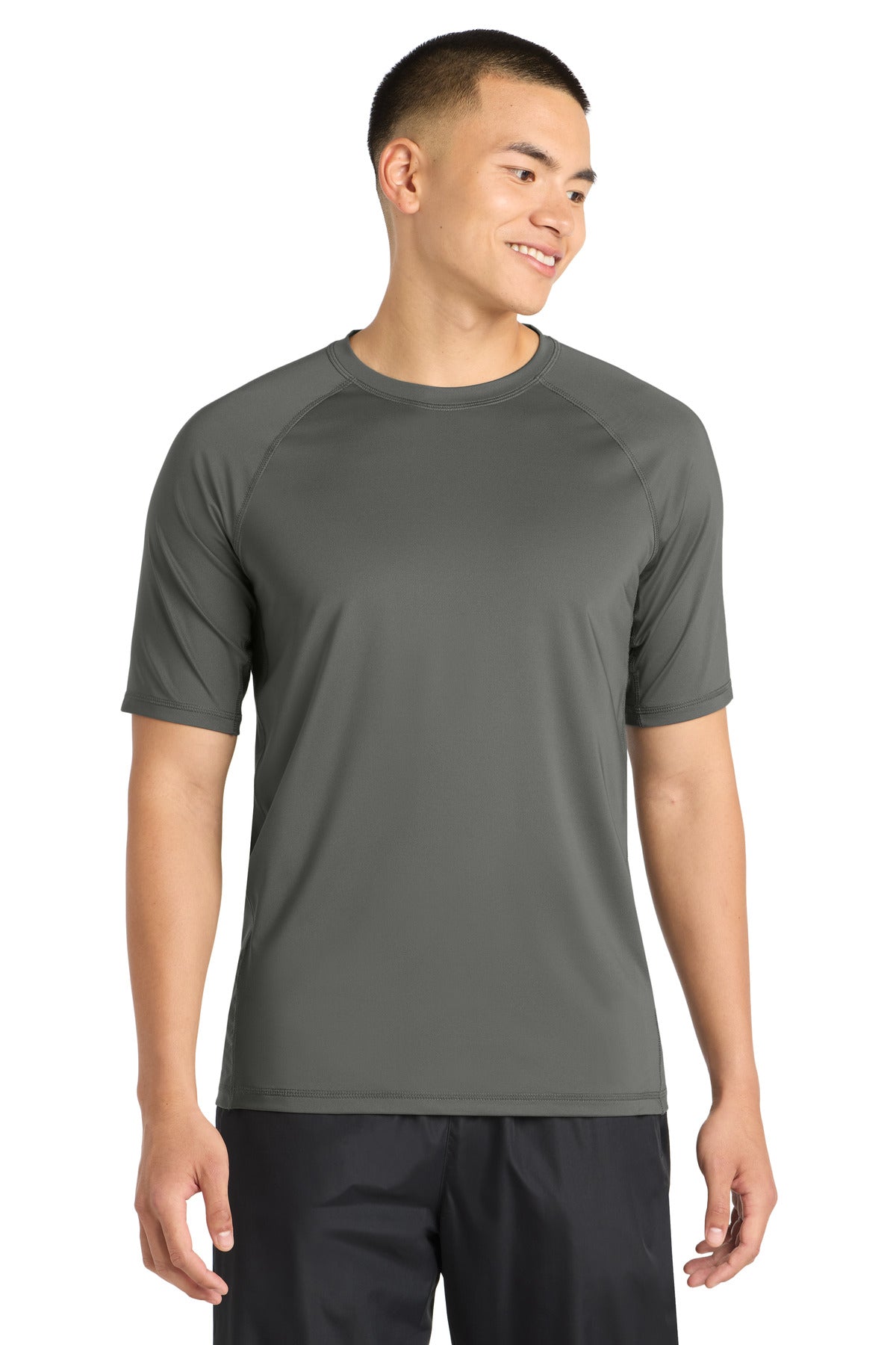 Custom Dark Smoke Grey Rashguard Tee ST470, personalized by SanCanDo Swag in Argyle, TX