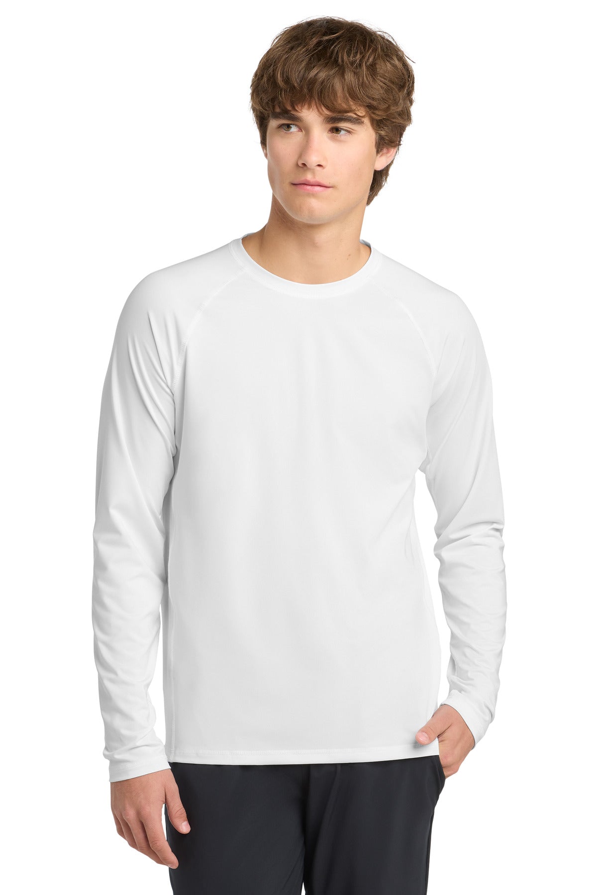Custom White Long Sleeve Rashguard Tee ST470LS, personalized by SanCanDo Swag in Argyle, TX