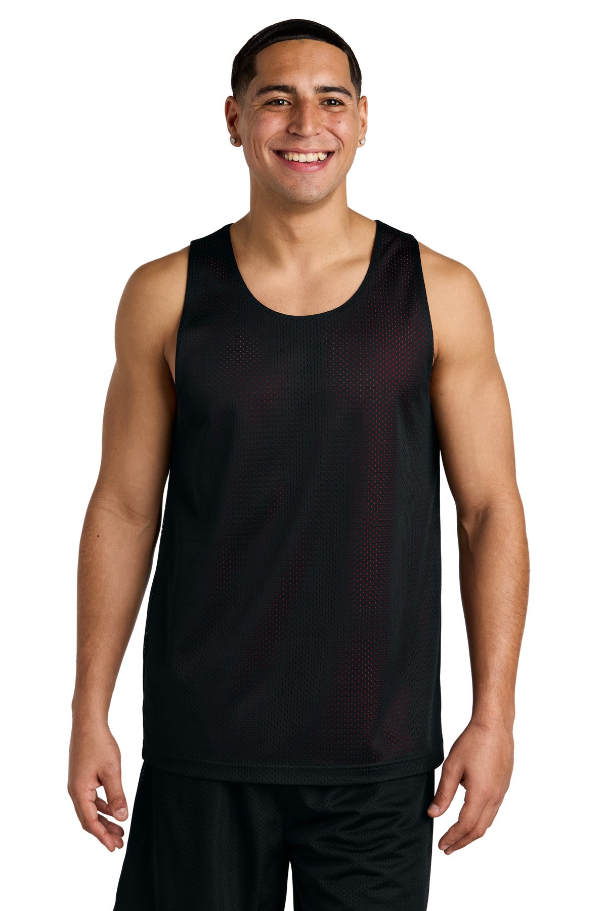 Custom Black/ Deep Red PosiCharge Reversible Mesh Tank ST5000, personalized by SanCanDo Swag in Argyle, TX